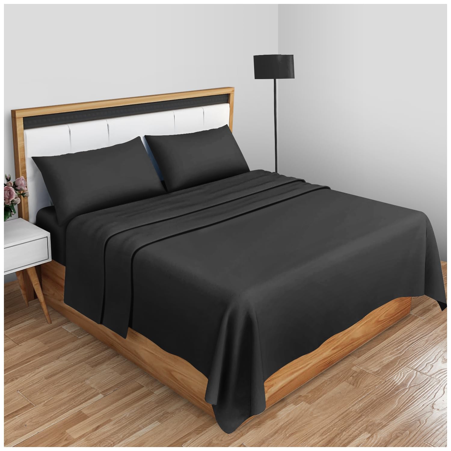 GC GAVENO CAVAILIA Diamond Flat Sheet - Soft Poly Cotton Blend | Double Size | Black 1