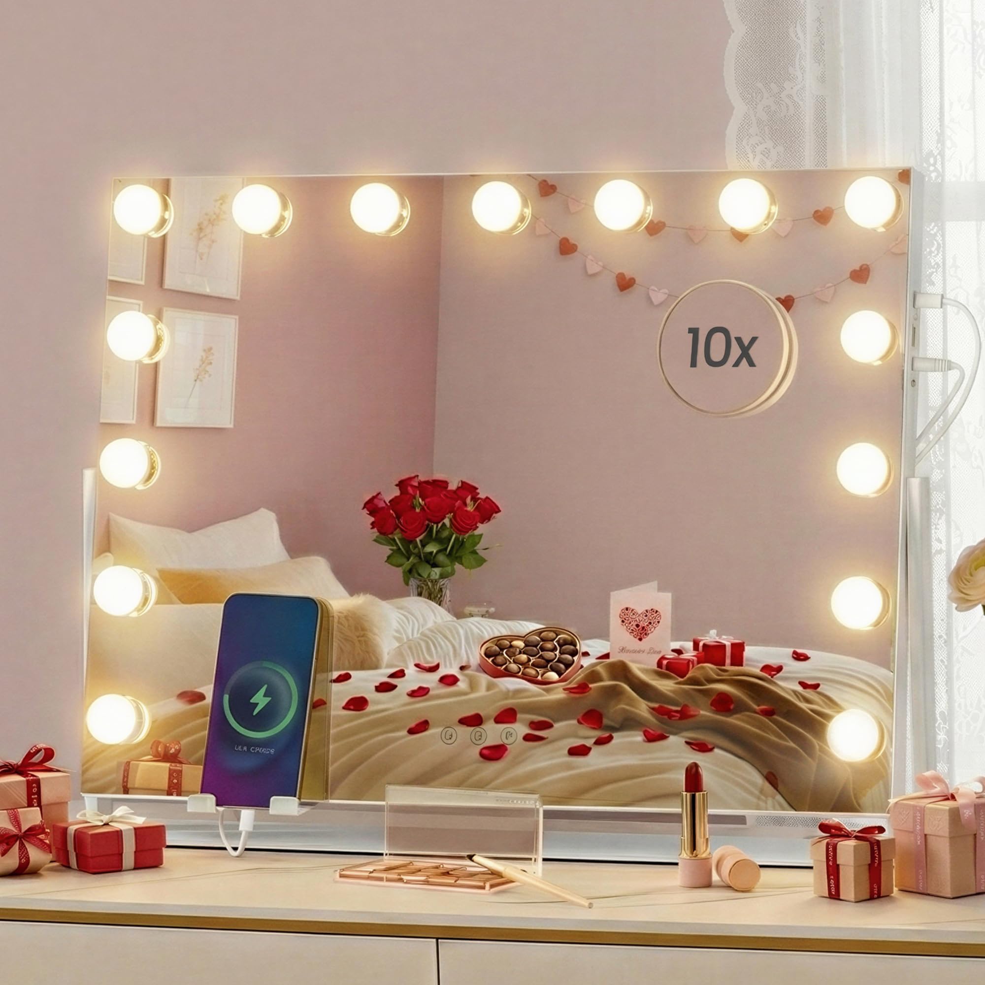 SONGMICS Vanity Makeup Mirror with Lights | 3 Color Temps | 10x Magnification | USB Charging 1