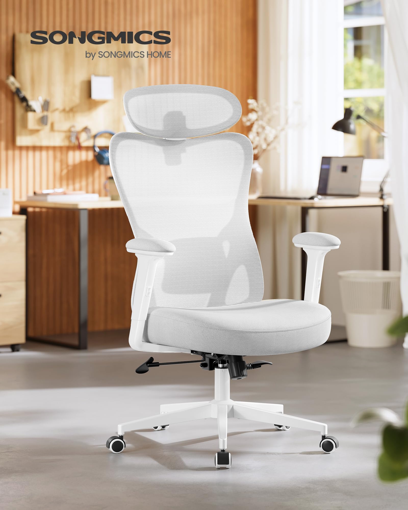 SONGMICS Ergonomic Office Chair - Adjustable Lumbar Support | Recline 95°-135° | Dove Grey