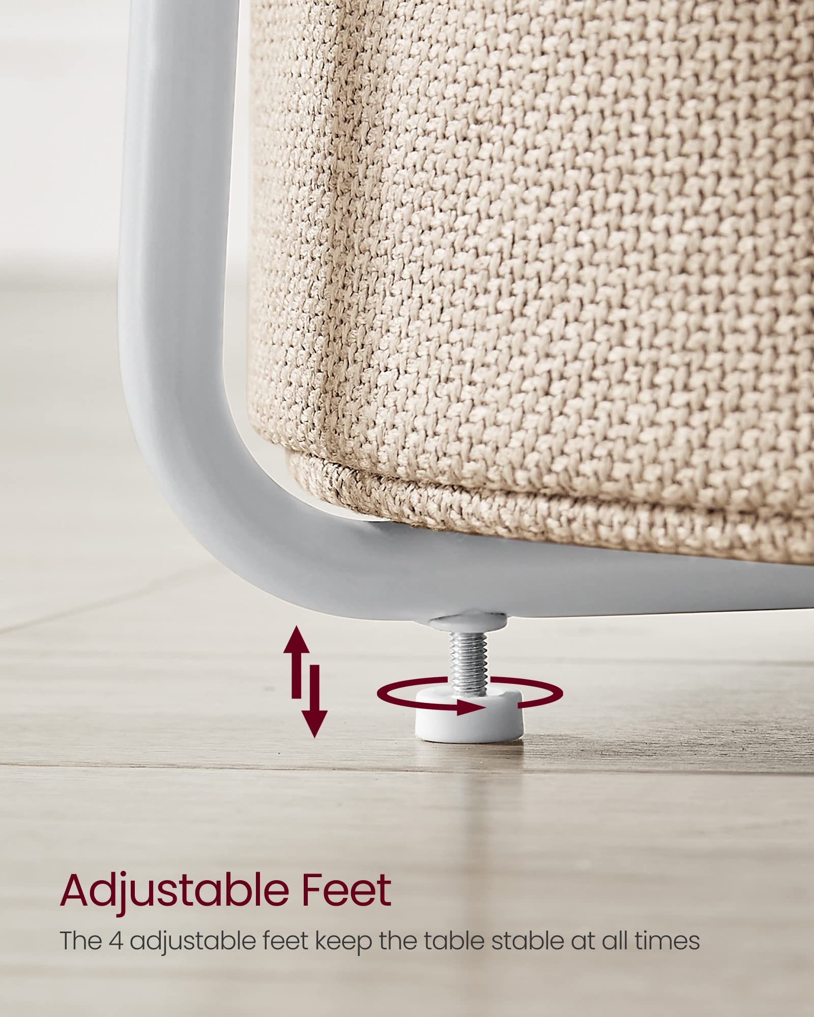 VASAGLE Round End Table - 45 cm Dia. Side Table with Beige Fabric Basket | Matte White Steel Frame 9