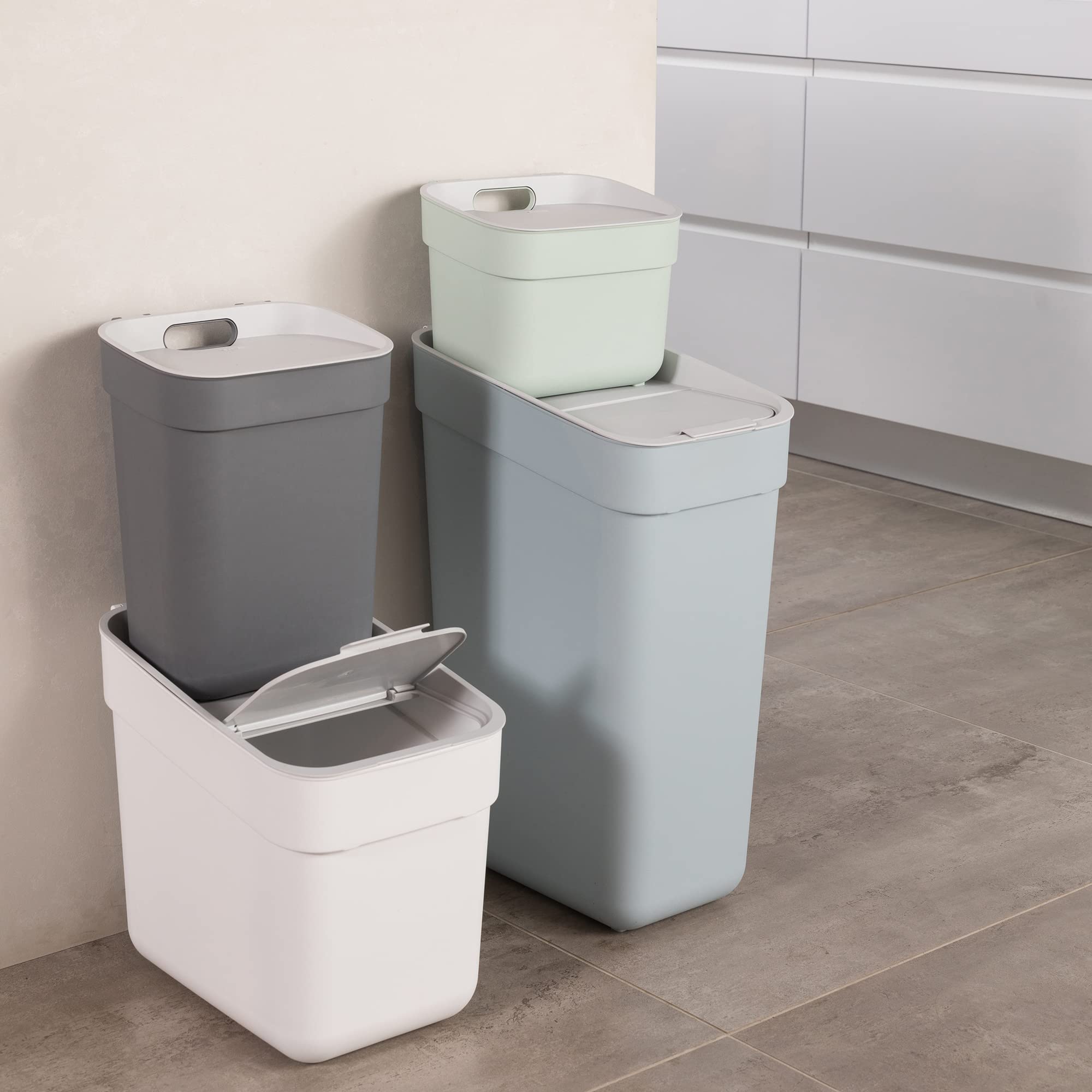 CURVER Ready to Collect 30L Kitchen Recycling Bin - Smoked Grey | Modular & Stackable 4