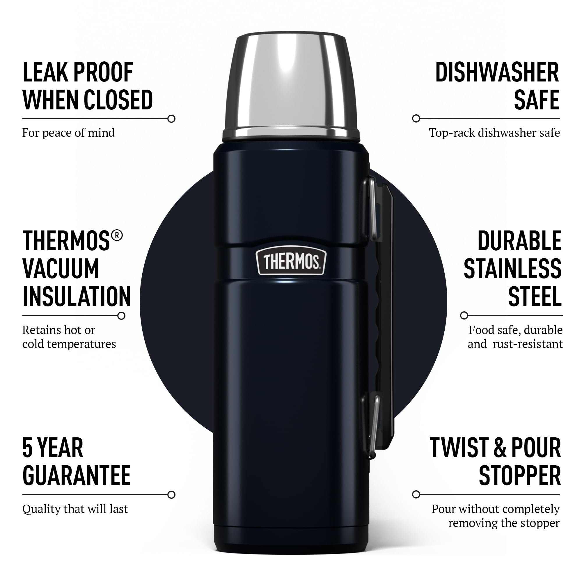 Thermos Stainless King Vacuum Insulated Drink Flask - 1.2 L | Midnight Blue | Durable Stainless Steel