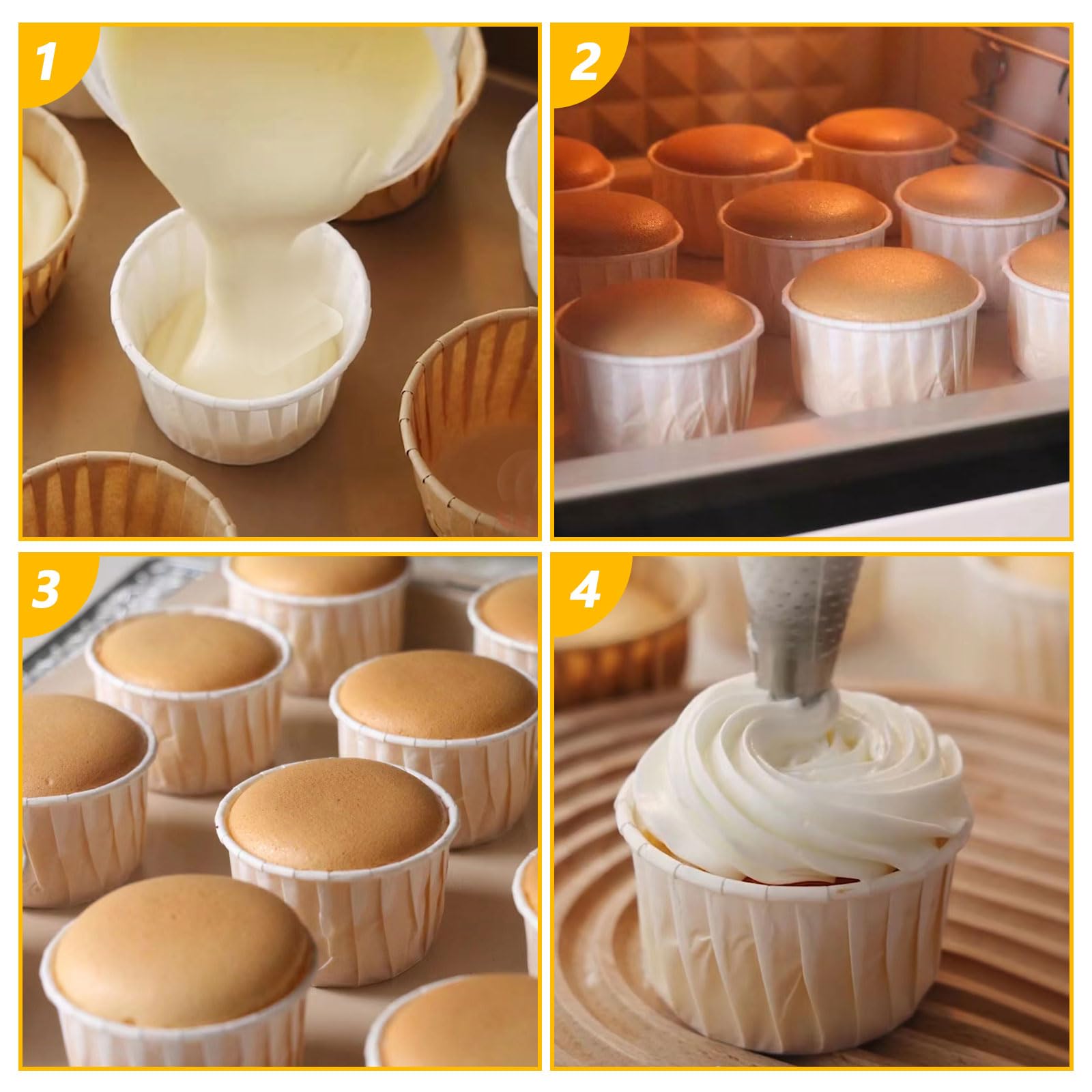 ASelected 100Pcs White Greaseproof Cupcake Liners | Standard Size 50x65x40mm | Food-Grade Paper 4