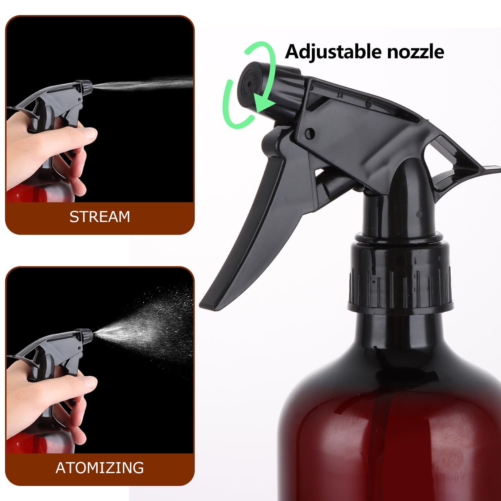 ASelected 3-Pack 500ml Reusable PET Spray Bottles | Adjustable Trigger | Amber Tinted 4