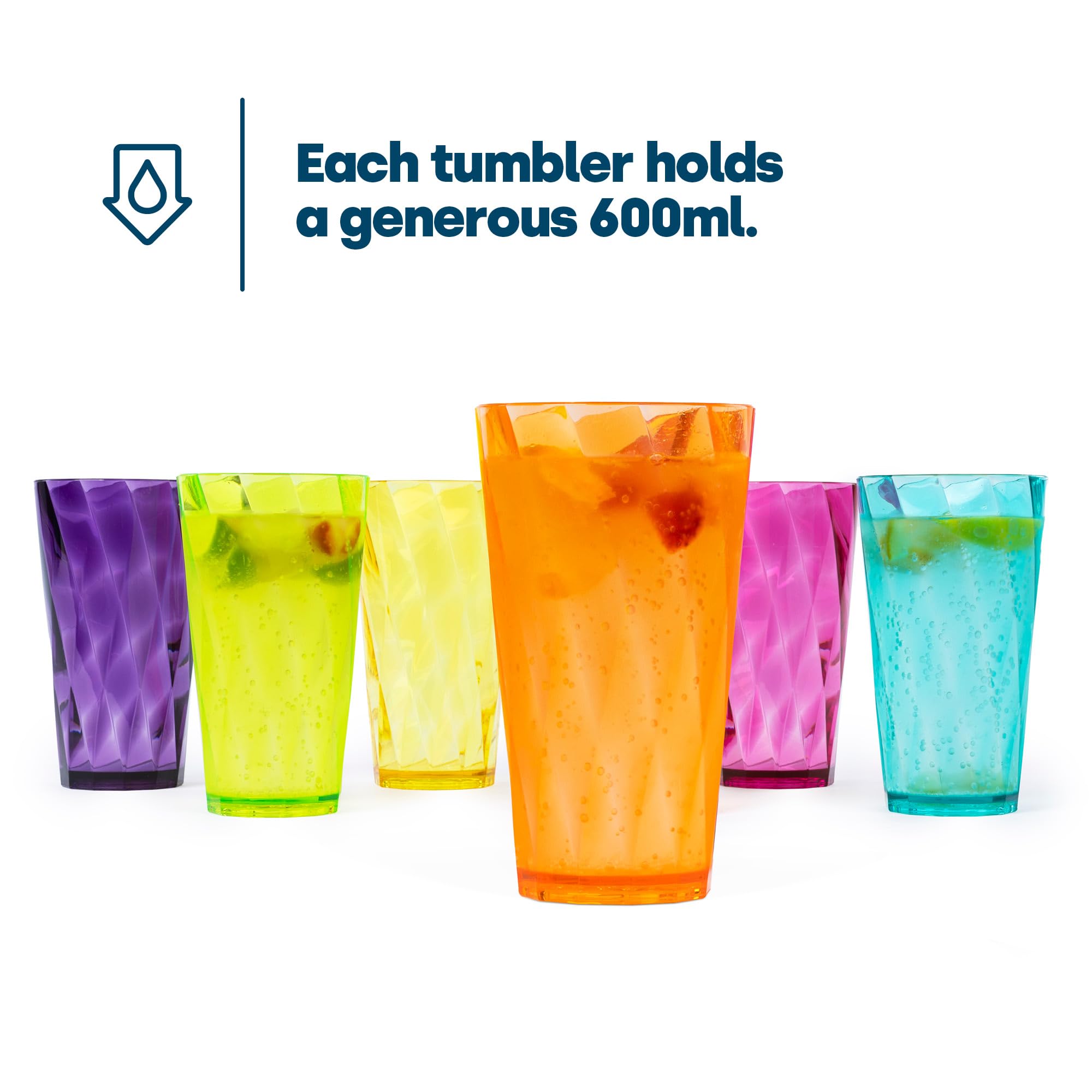 LIVIVO Set of 6 Acrylic Tumblers - 600ml Capacity | Rainbow Gradient Design | Dishwasher Safe 7