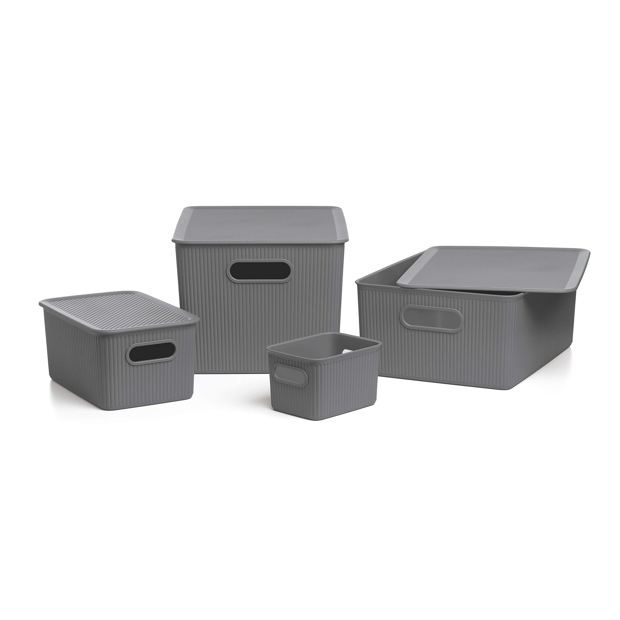 TATAY Baobab Plastic Storage Basket - 22 L Capacity | Anthracite Grey | Stackable 3