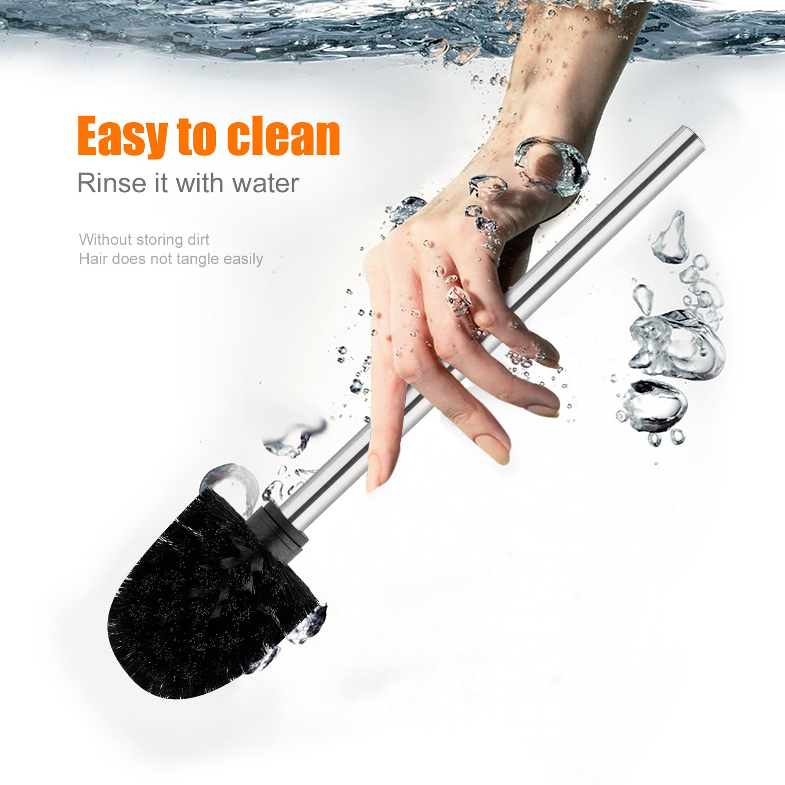 Ibergrif Toilet Brush Replacement Set - 4 Pack Stainless Steel Handles | Black | Long Handle 5