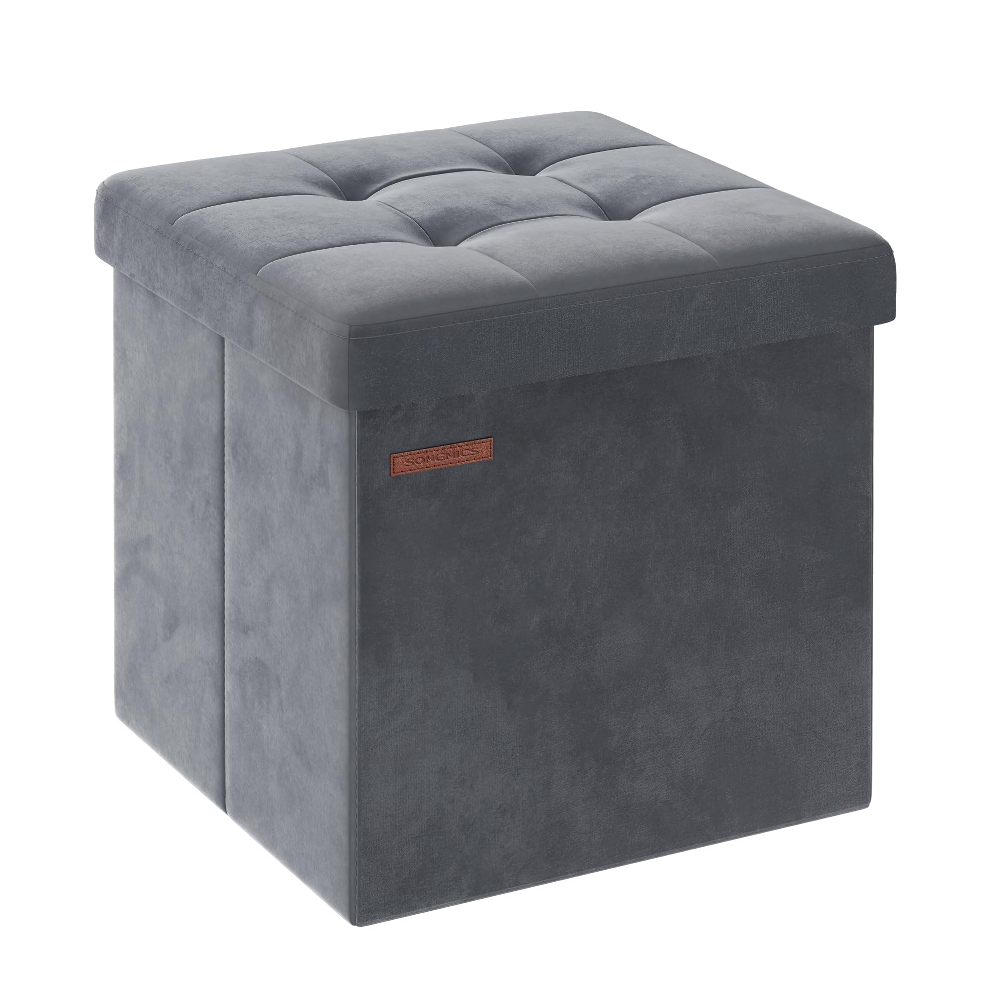 SONGMICS Storage Ottoman - Foldable Foot Rest with 43L Capacity | Slate Grey | 38 x 38 x 38 cm 1