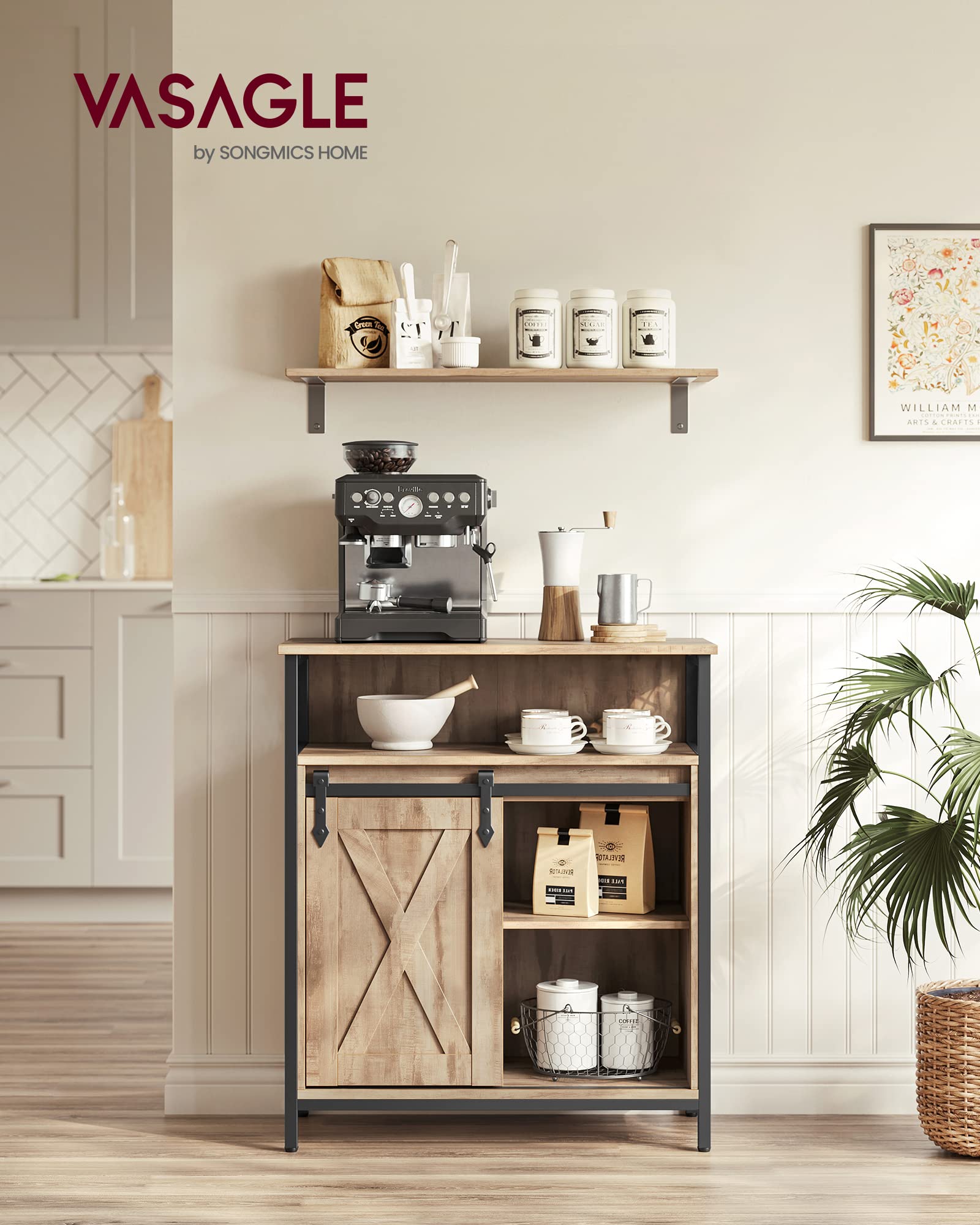 VASAGLE Sideboard Storage Cabinet - 30x70x80 cm | Rustic Style | Adjustable Shelf | Toasted Oak & Black 2