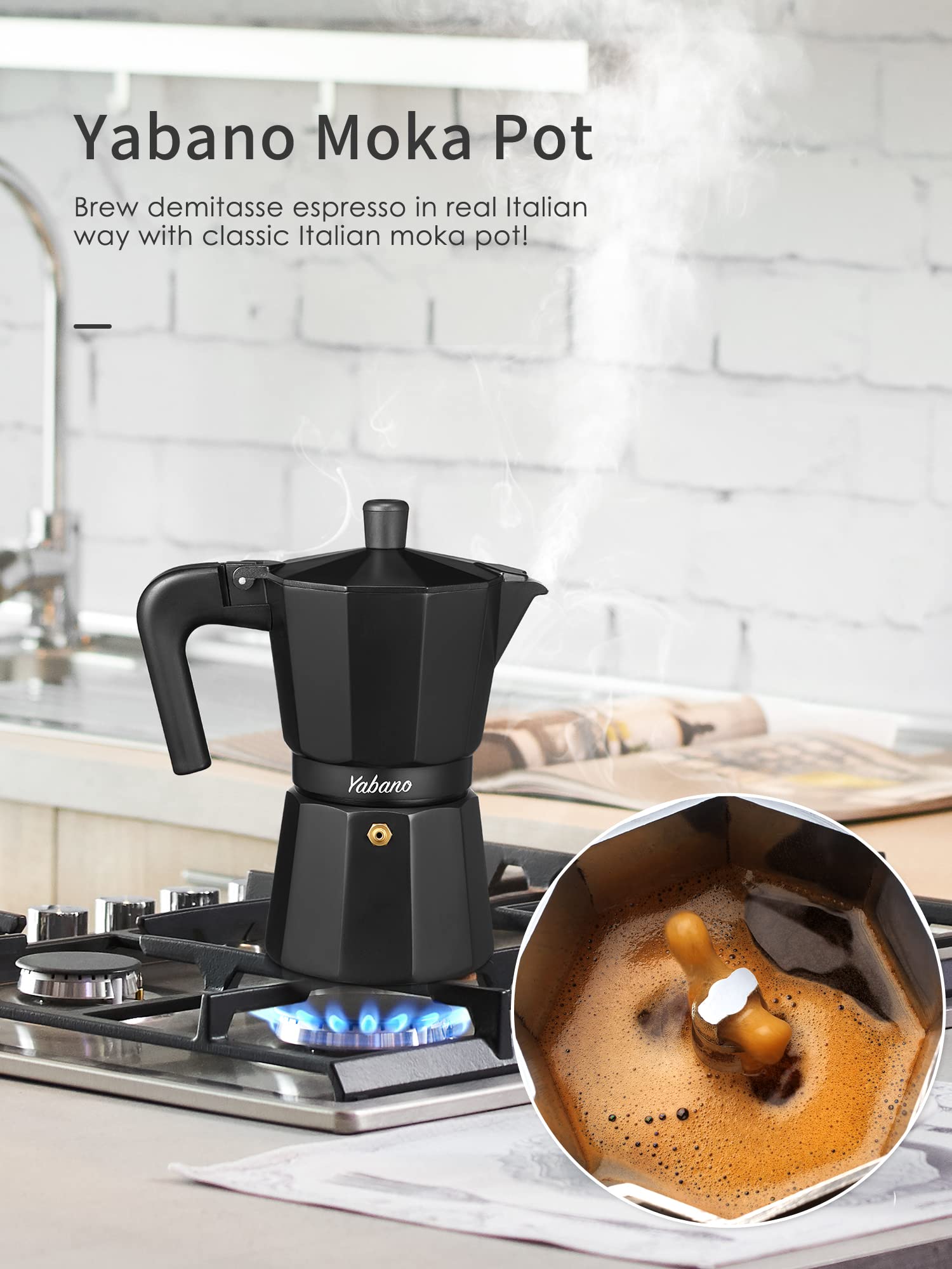 Yabano Stovetop Espresso Maker - 6 Cups Moka Pot | Cast Aluminum | Works on Gas/Electric/Ceramic 7