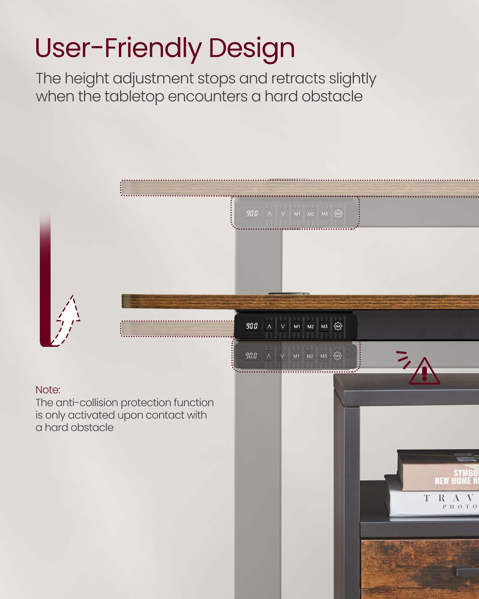 VASAGLE Electric Standing Desk - Height Adjustable 72-120 cm | 120 x 60 cm Top | Rustic Brown + Matte Black 6