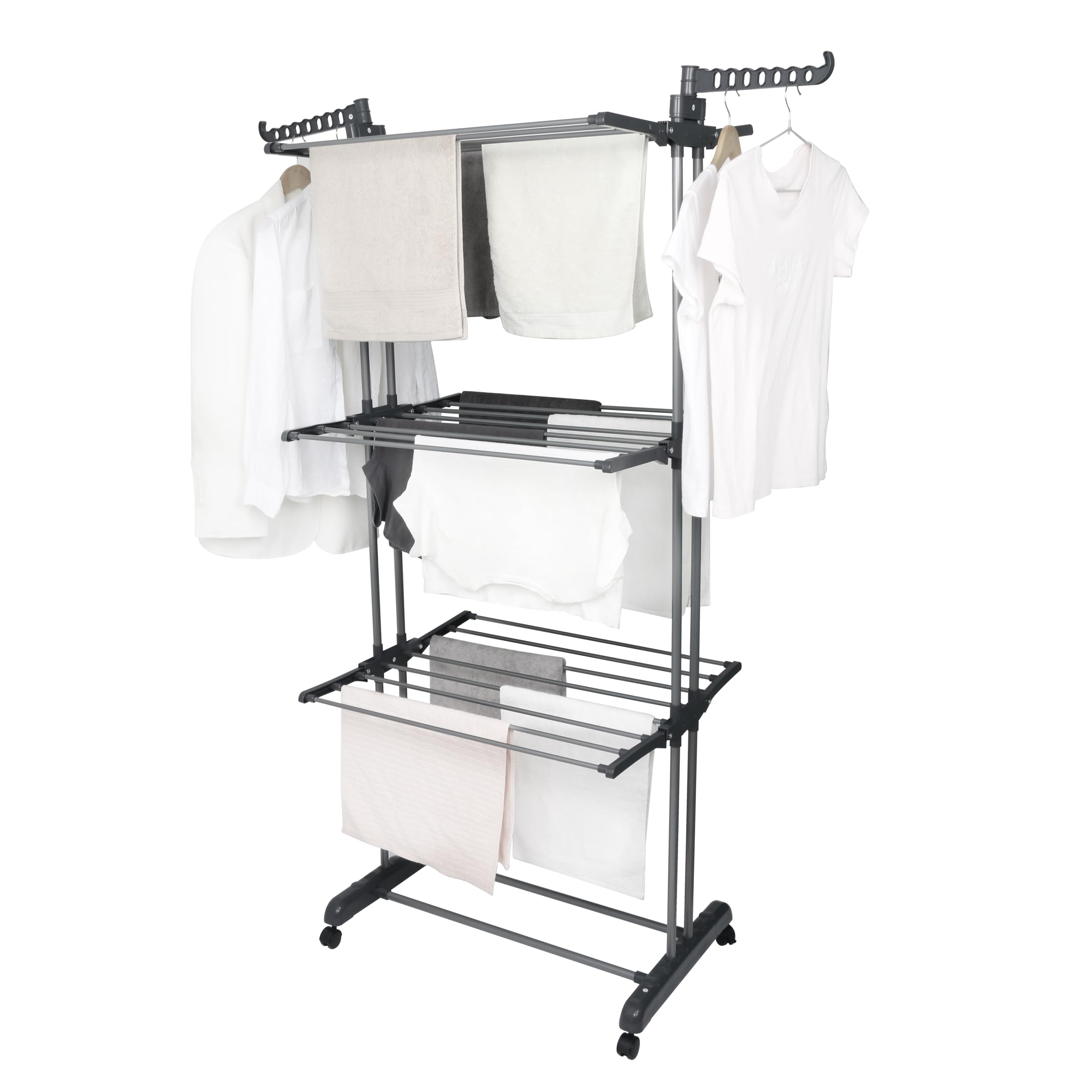 BARGAIN FACTORY 4-Tier Foldable Clothes Drying Rack - Grey/Silver | Adjustable & Movable 5