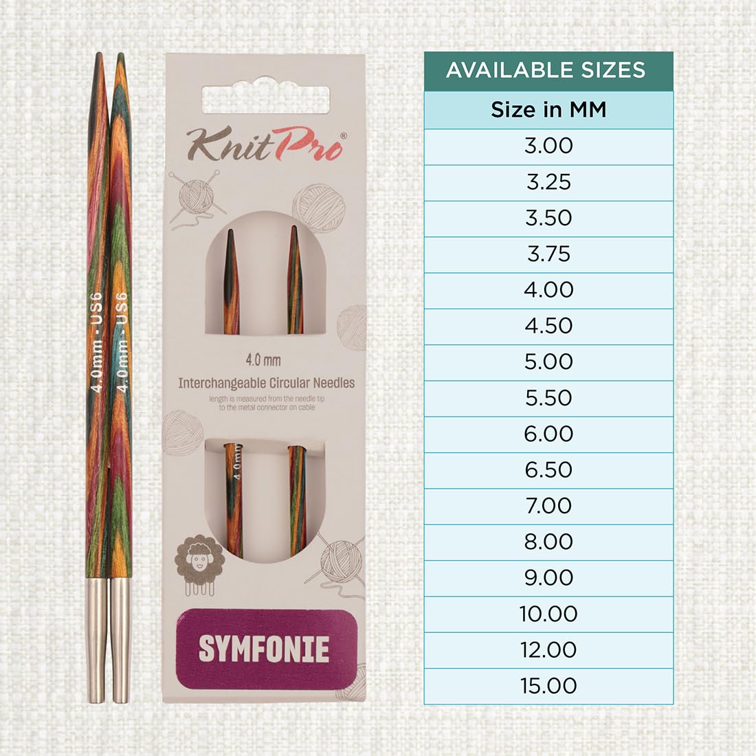 KnitPro Symfonie Interchangeable Circular Needles - 4.00mm | Lightweight Birch Wood | Multicolour 4