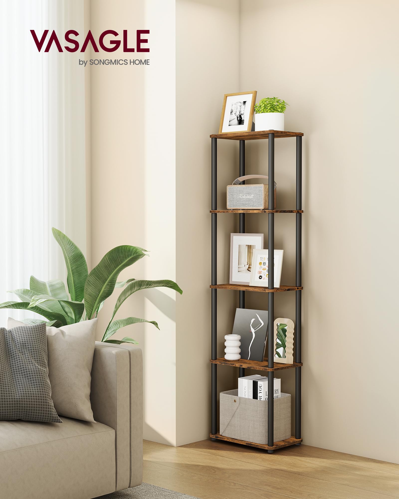 VASAGLE 5-Tier Standing Shelf Unit - Toolless Assembly | 30kg Total Capacity | 38W x 139H cm 2