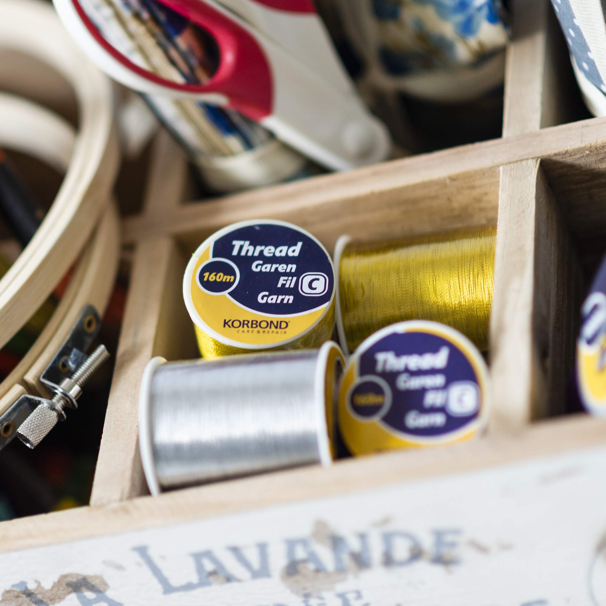 KORBOND 320m Sewing Thread - 2 Spools Silver & Gold Polyester for Hand and Machine Use 3