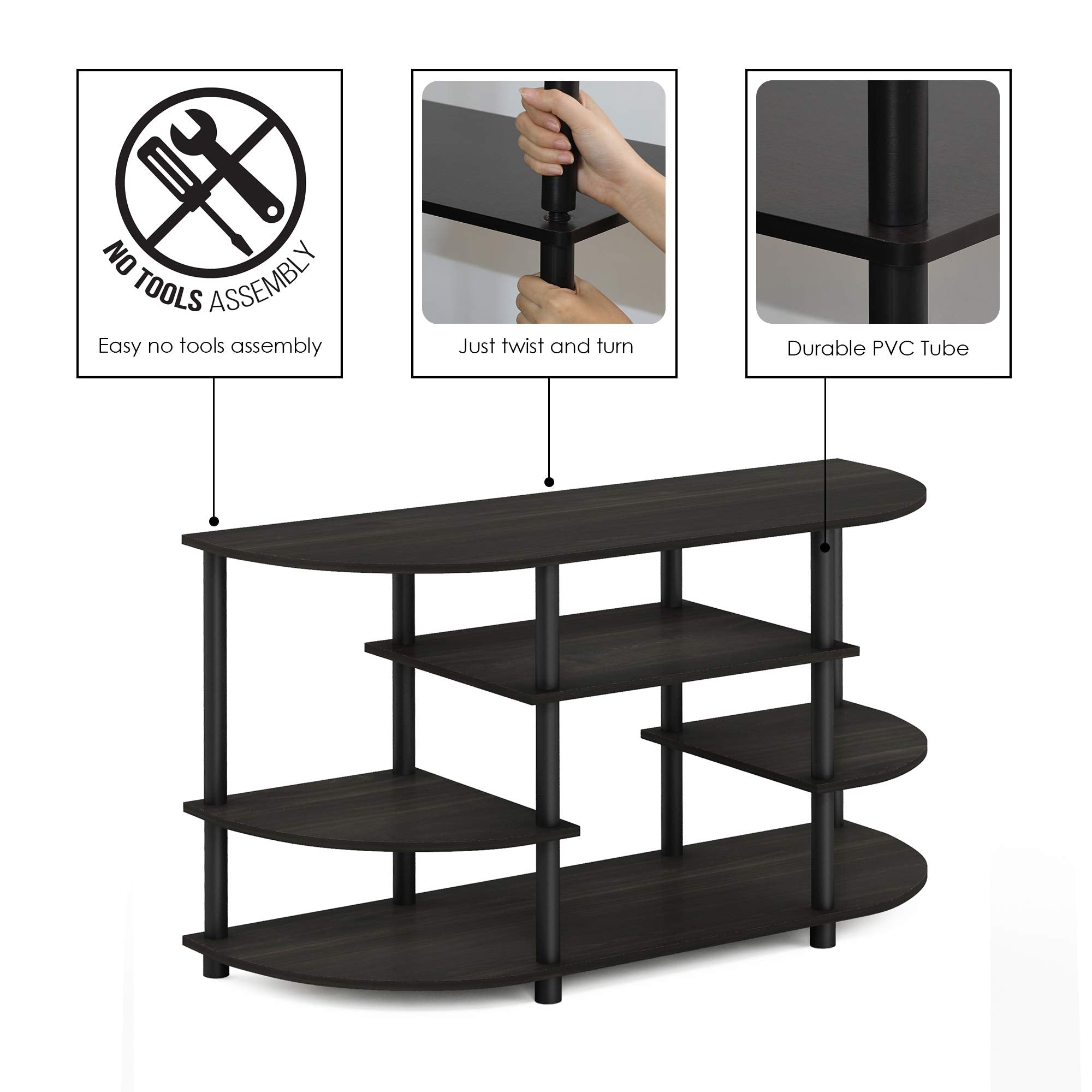 Furinno JAYA TV Stand - Fits up to 46 Inch TV | Espresso/Black | Toolless Assembly 5