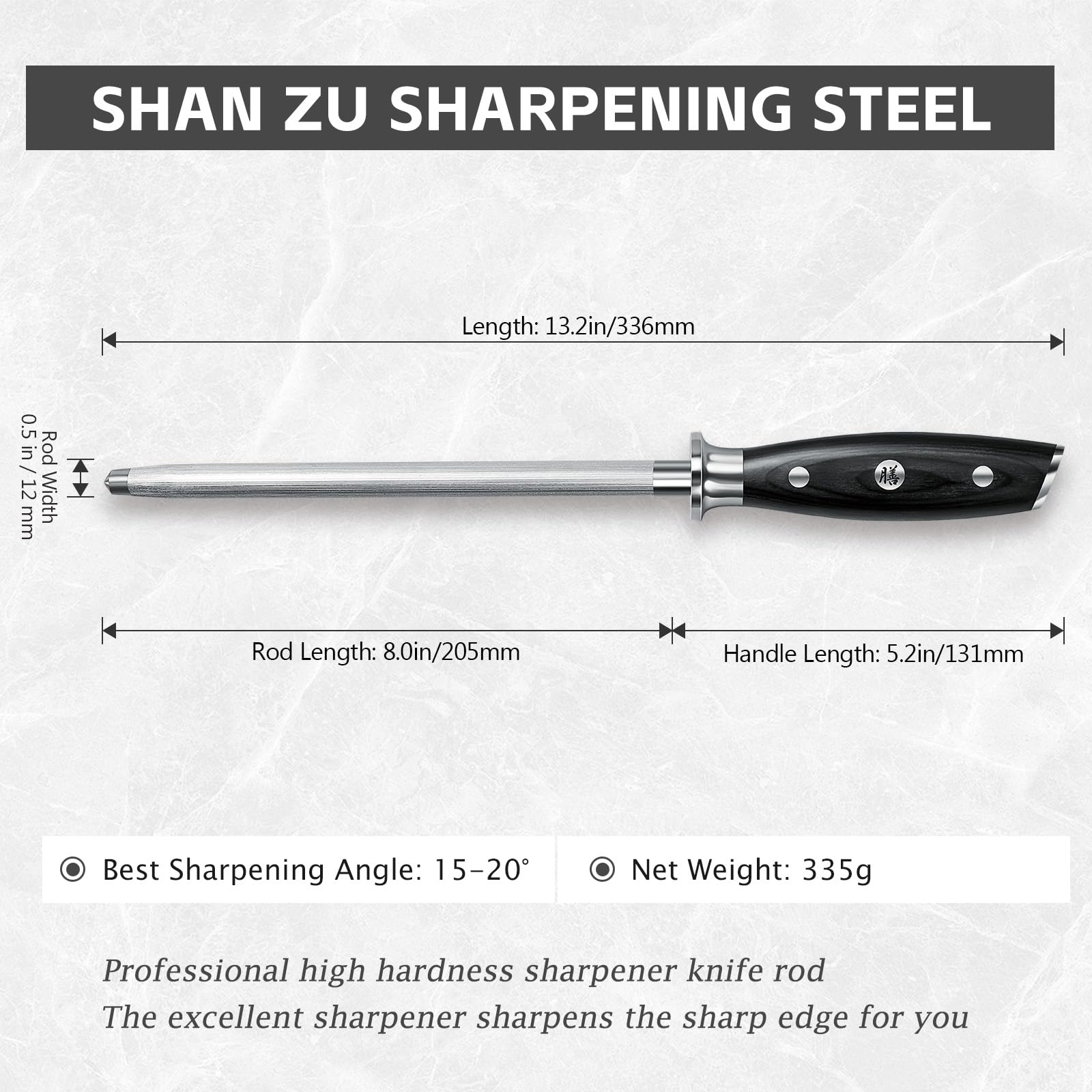 SHAN ZU Honing Steel 20CM Japanese Knife Sharpening Steel High Carbon Sharpening Rod