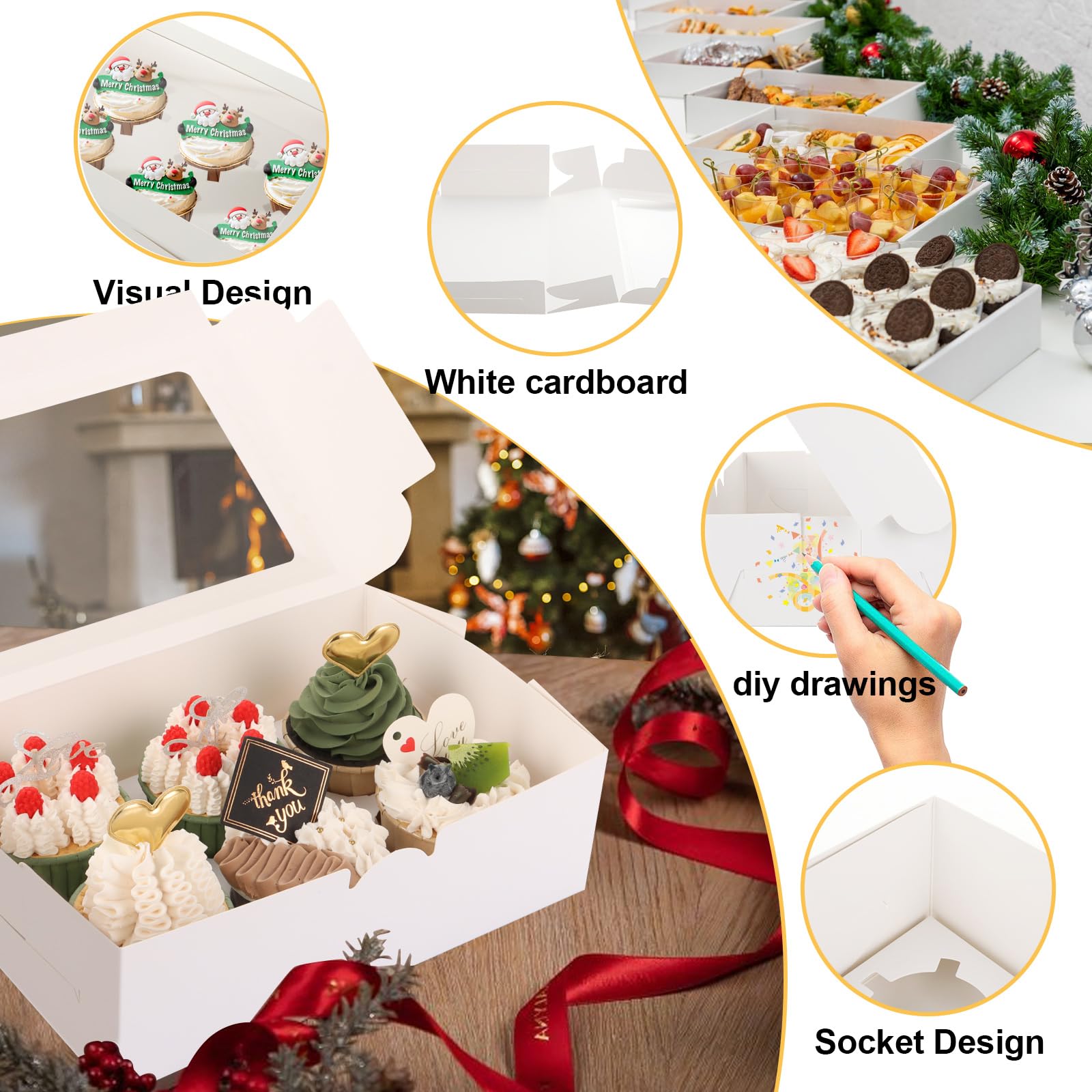 ASelected 10 Pcs 6 Hole Cupcake Boxes with Windows | White Cardboard Carrier | 15.5cm x 6cm x 24cm 5