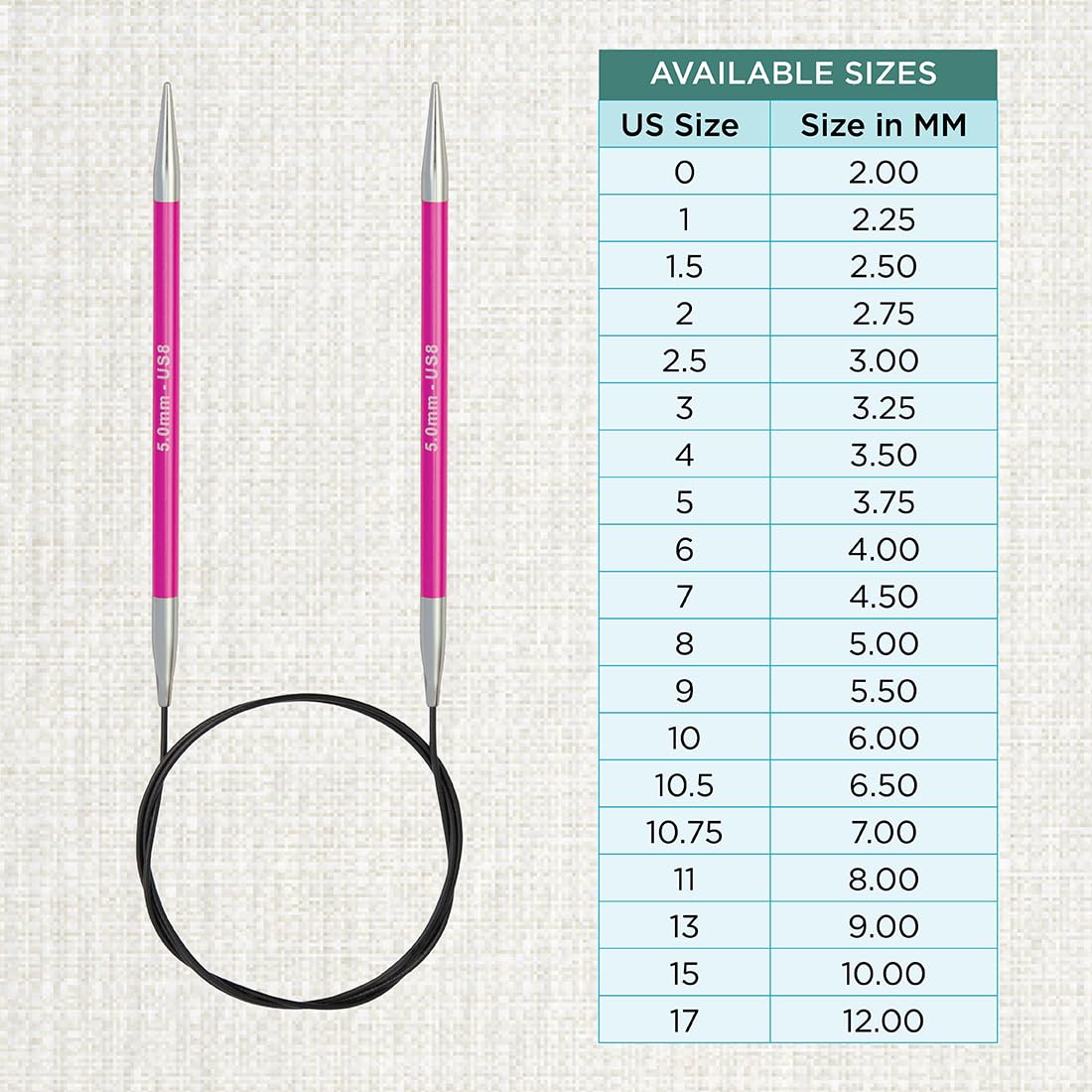 KnitPro Zing Fixed Circular Knitting Needles - 5.00mm | 100cm Length | Lightweight Aluminium 4