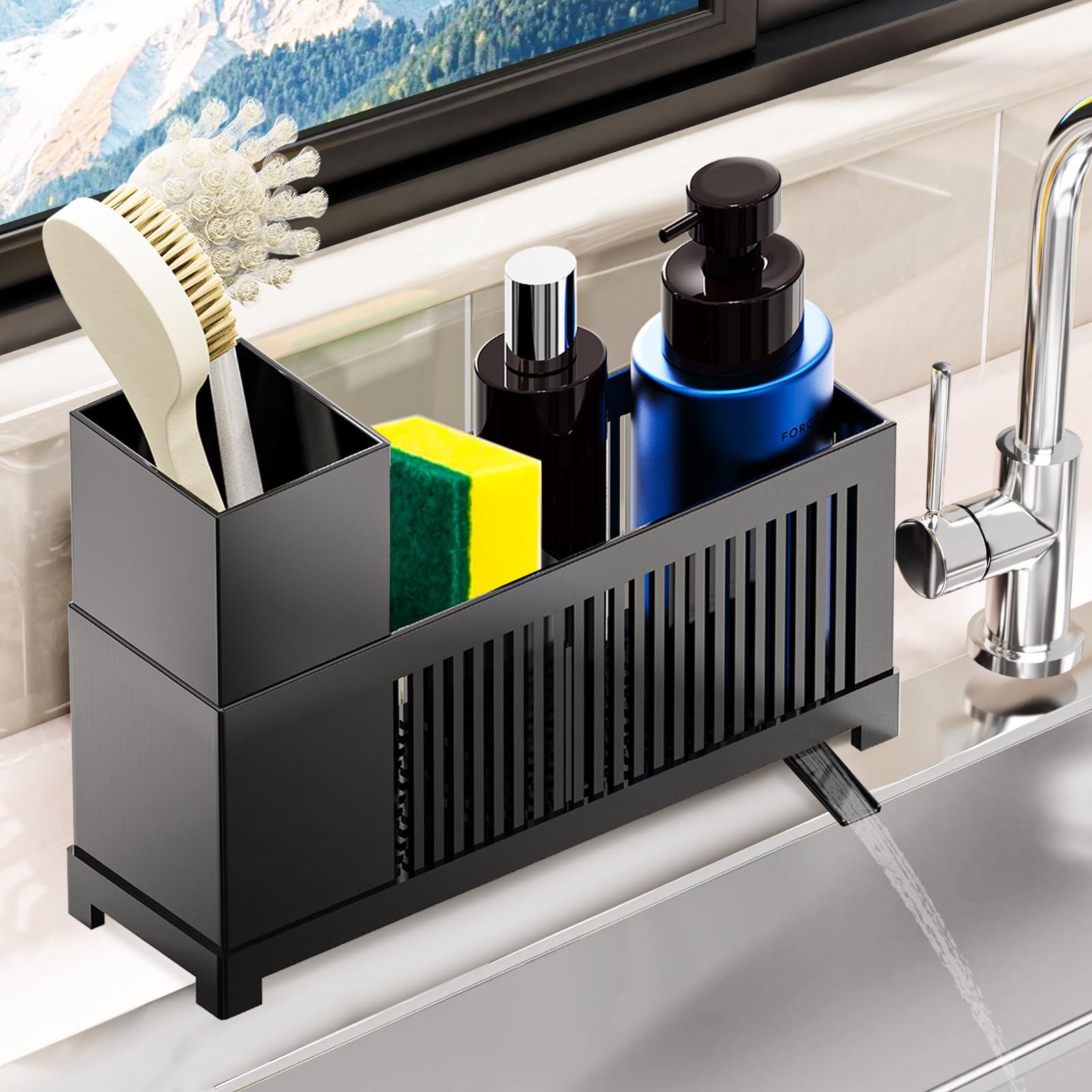 Woobroo Kitchen Sink Caddy Organiser - Compact, Space-Saving Storage with Removable Drain Tray 6