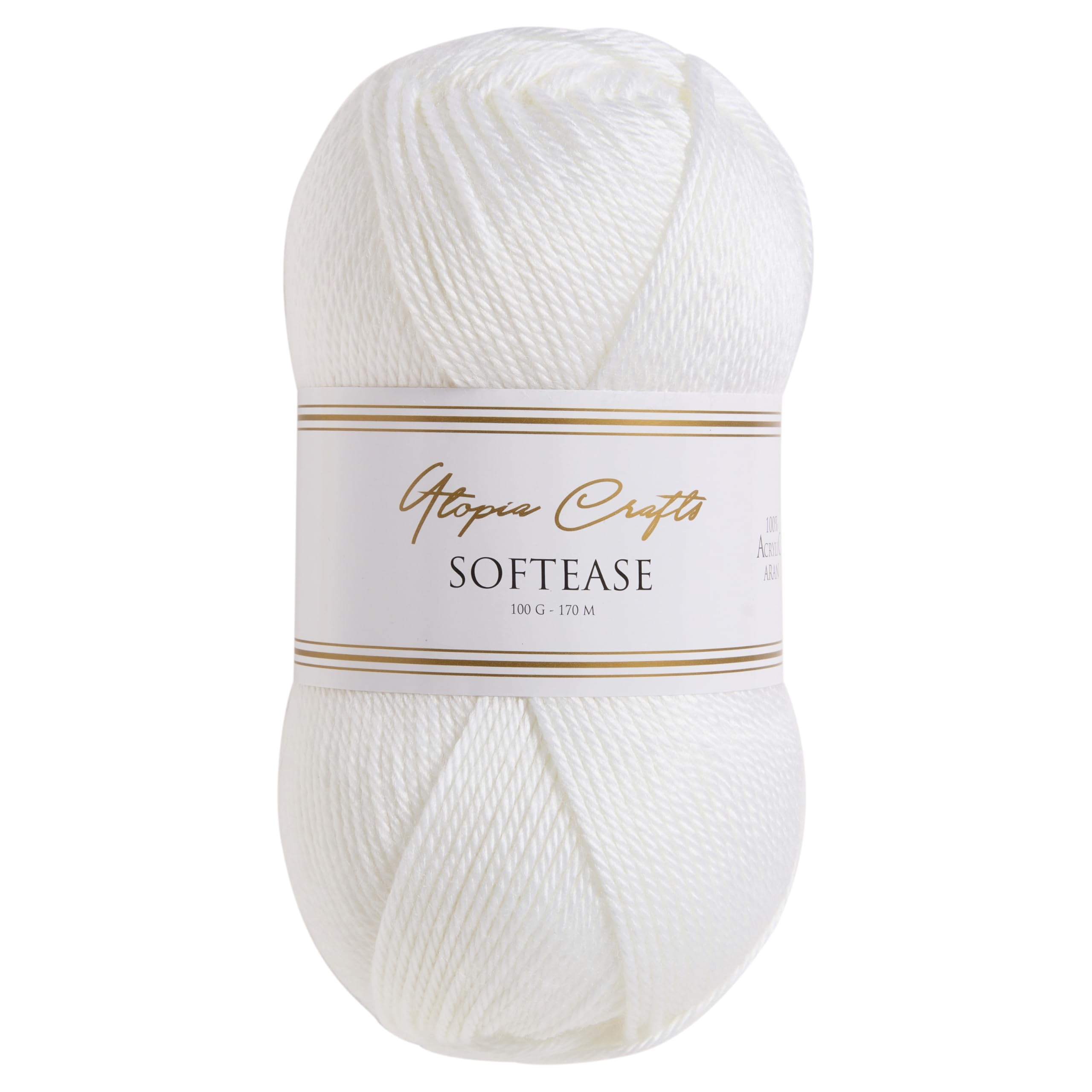Utopia Crafts Softease Acrylic Yarn - 100g Ball | Aran Weight | White | Oeko-Tex Certified 1