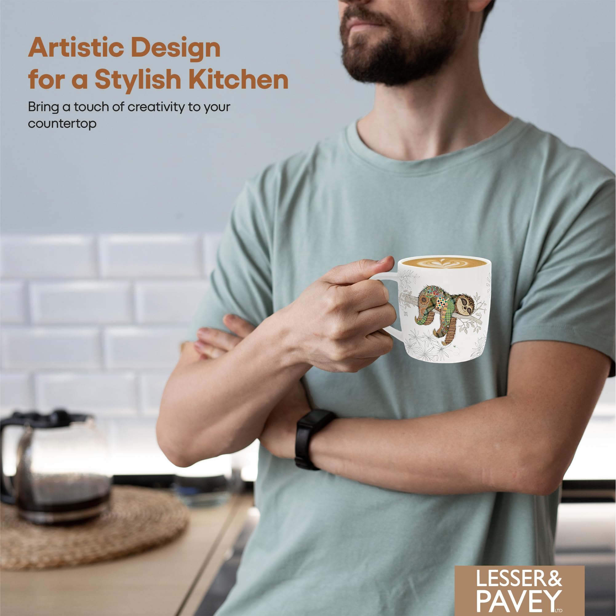 Lesser & Pavey Simon Sloth Ceramic Coffee Mug | Dishwasher Safe | 11 cm x 12 cm 6