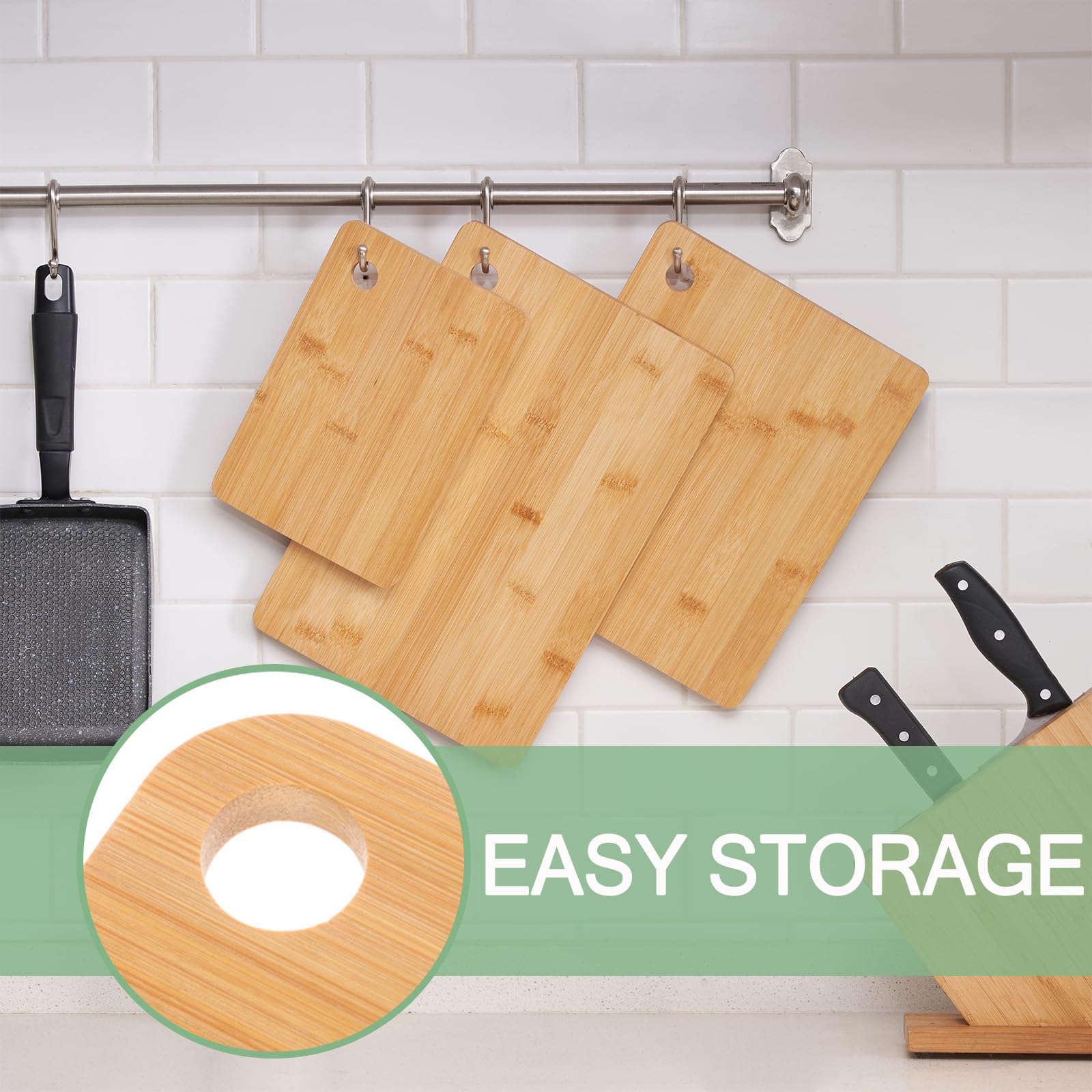 Vivo Technologies Bamboo Chopping Boards Set - 3 Piece, 1.5cm Thick, Organic Material 4