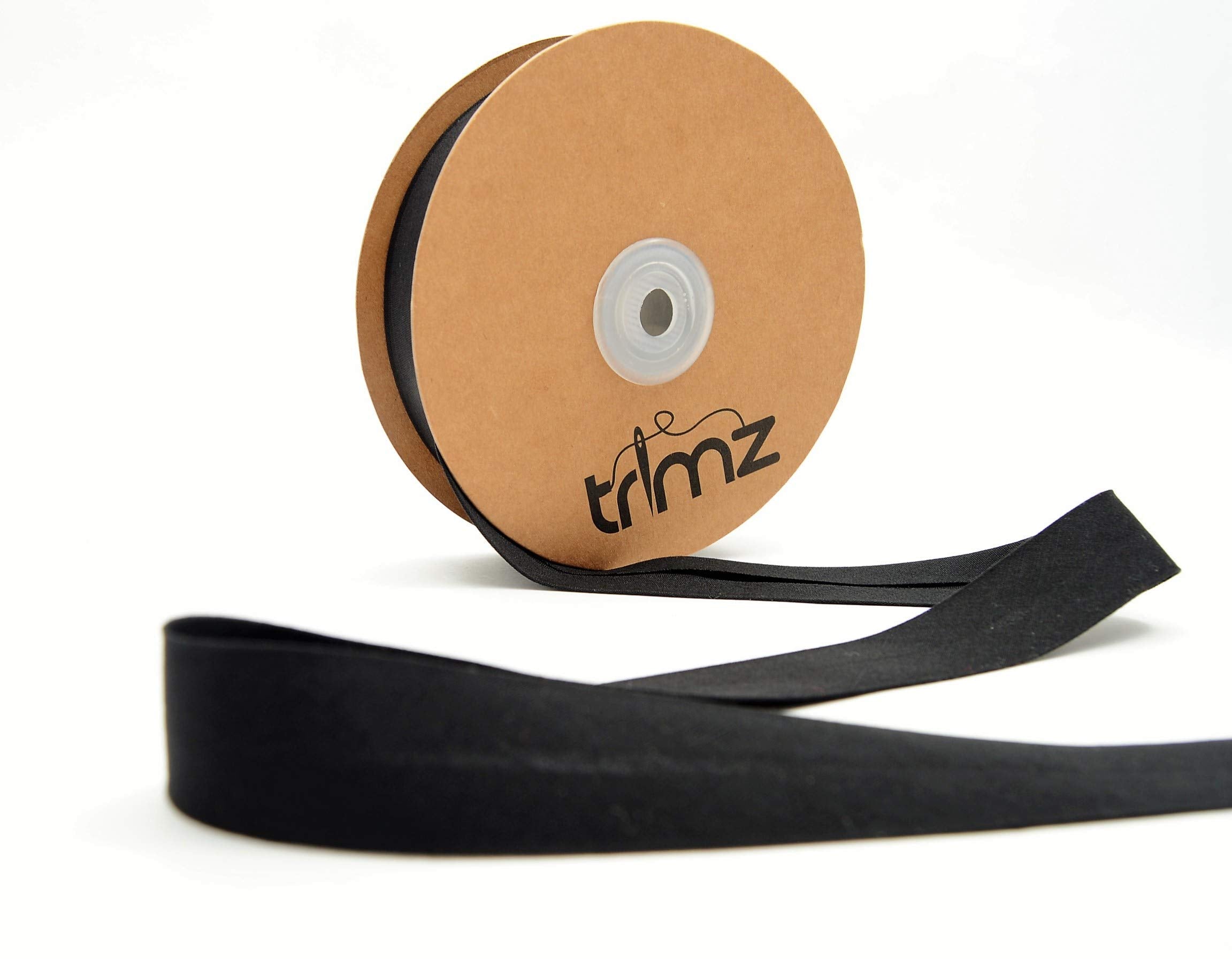 Trimz Polycotton Bias Tape - Black Single Fold Binding | 20m Reel | 25mm Folded Width 1