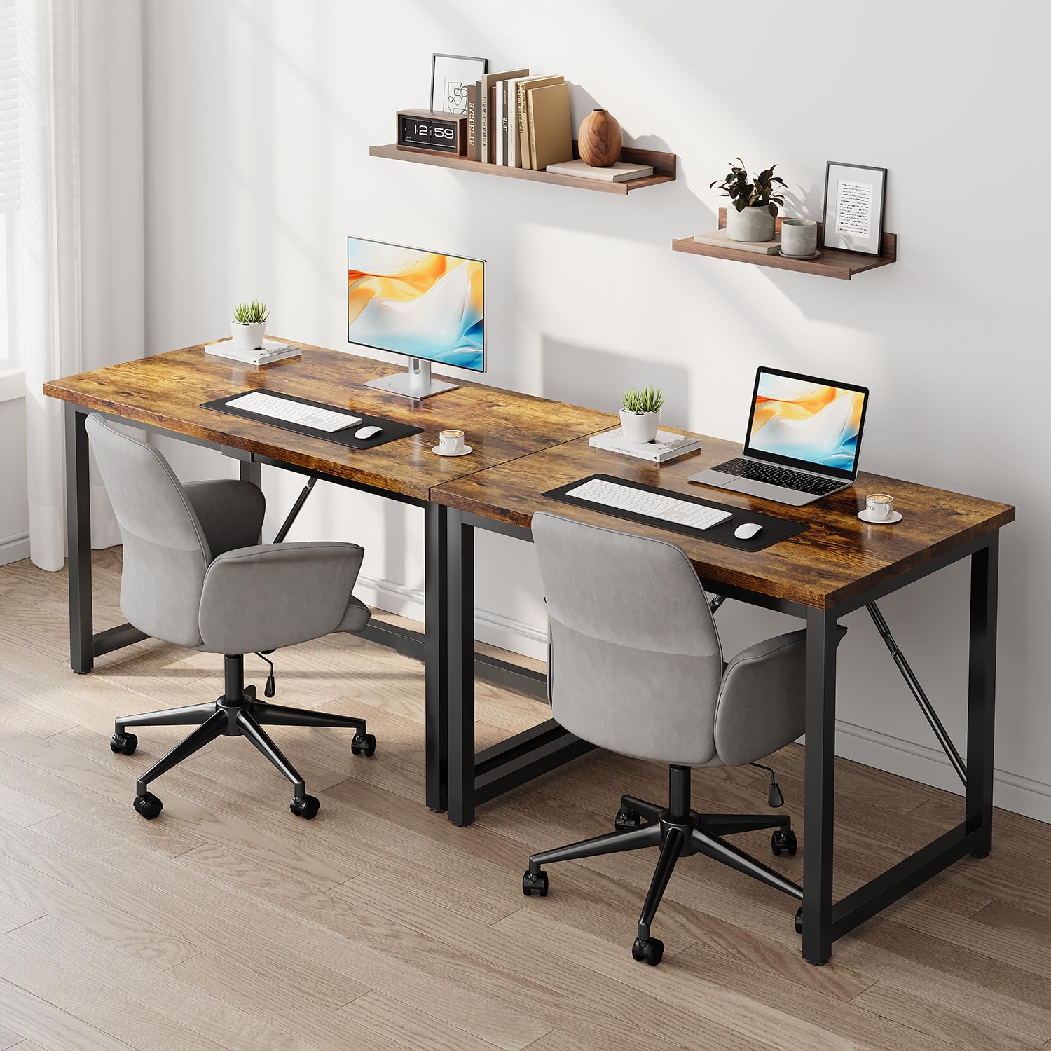 JUMMICO Computer Desk Workstation | 80 x 50 cm Surface | Rustic Brown | Adjustable