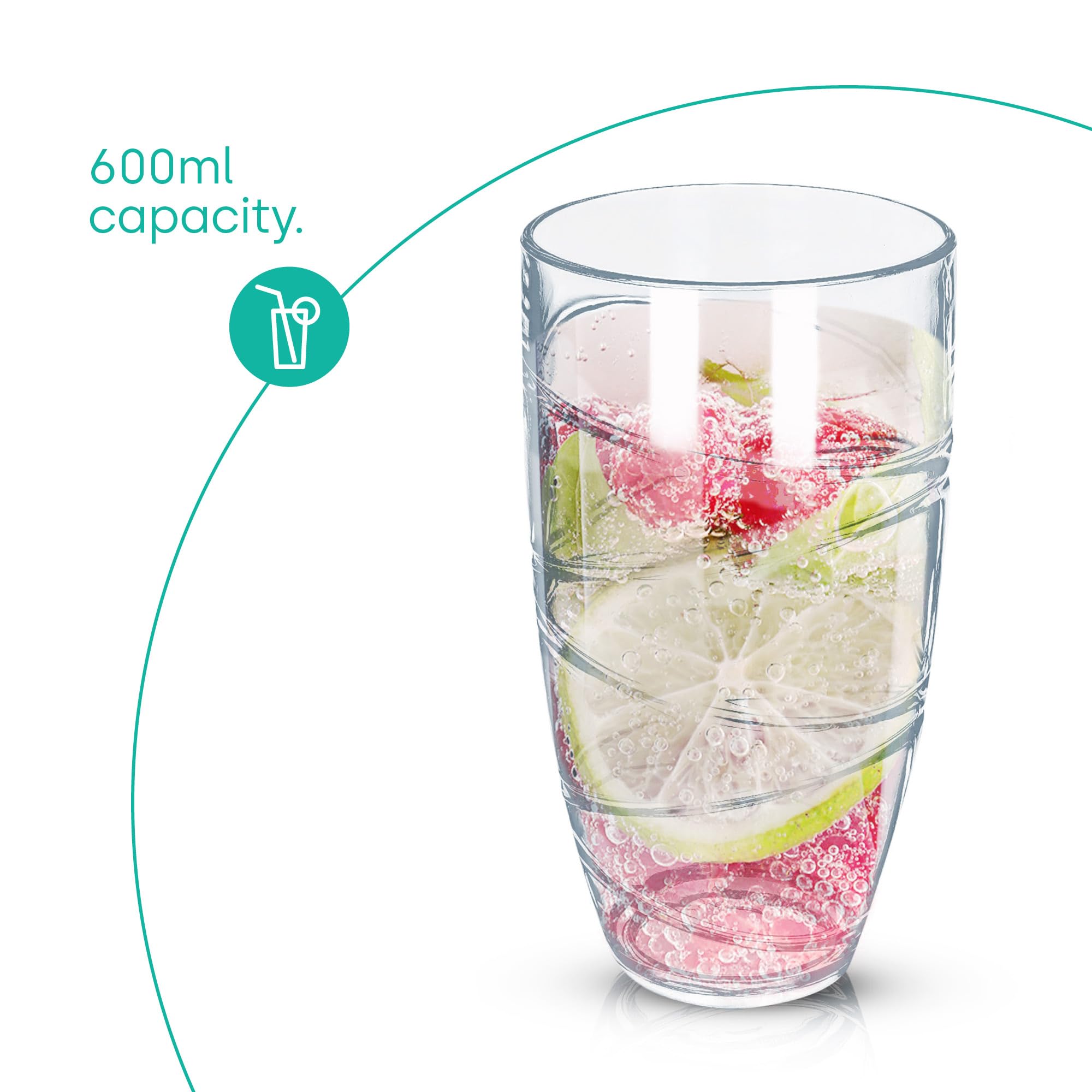 LIVIVO Set of 6 Hi Ball Plastic Acrylic Tumblers with Swirl Design | Break Resistant | BPA-Free 5
