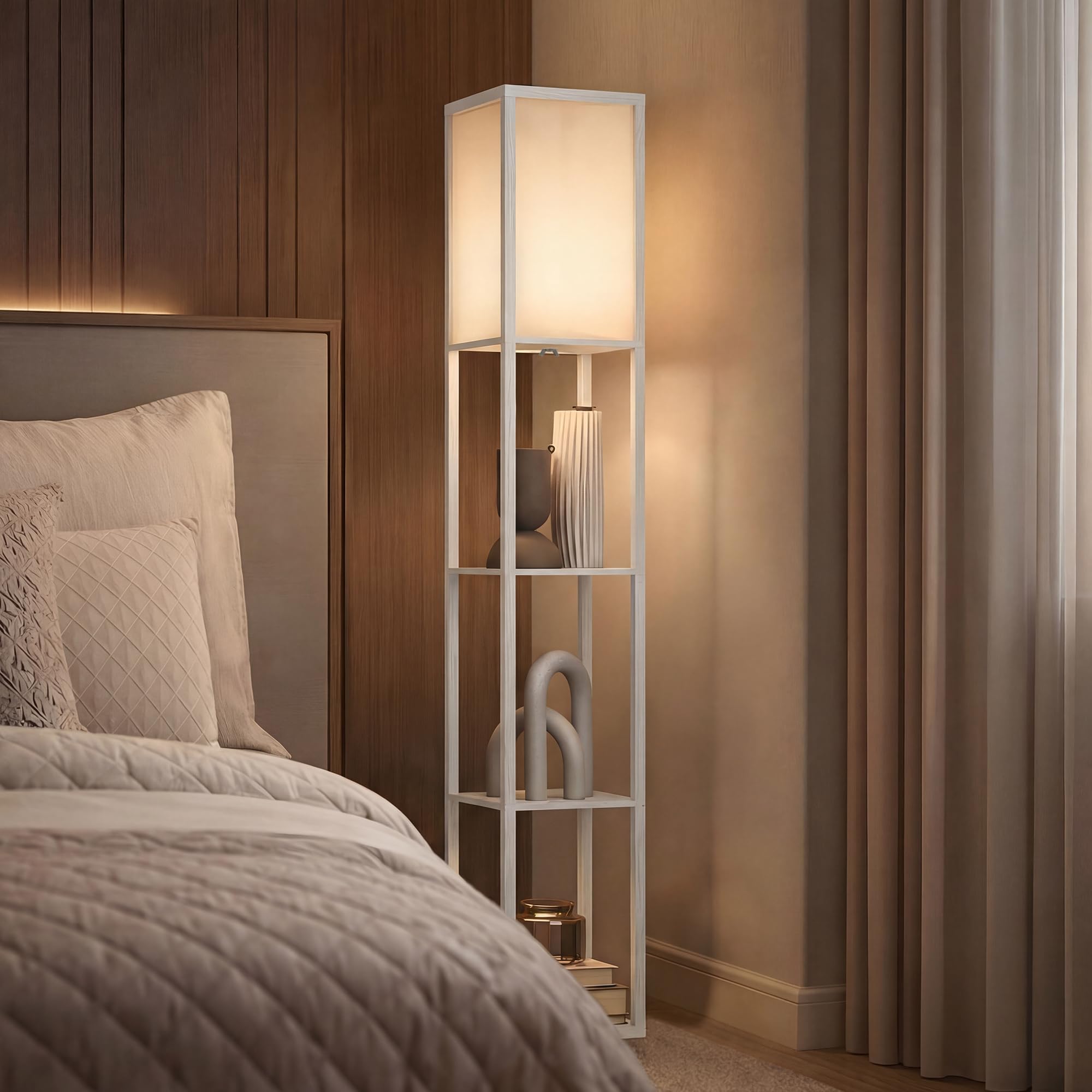 HOMCOM 3-Tier Floor Lamp, Floor Light with Storage Shelf, Reading Standing 5