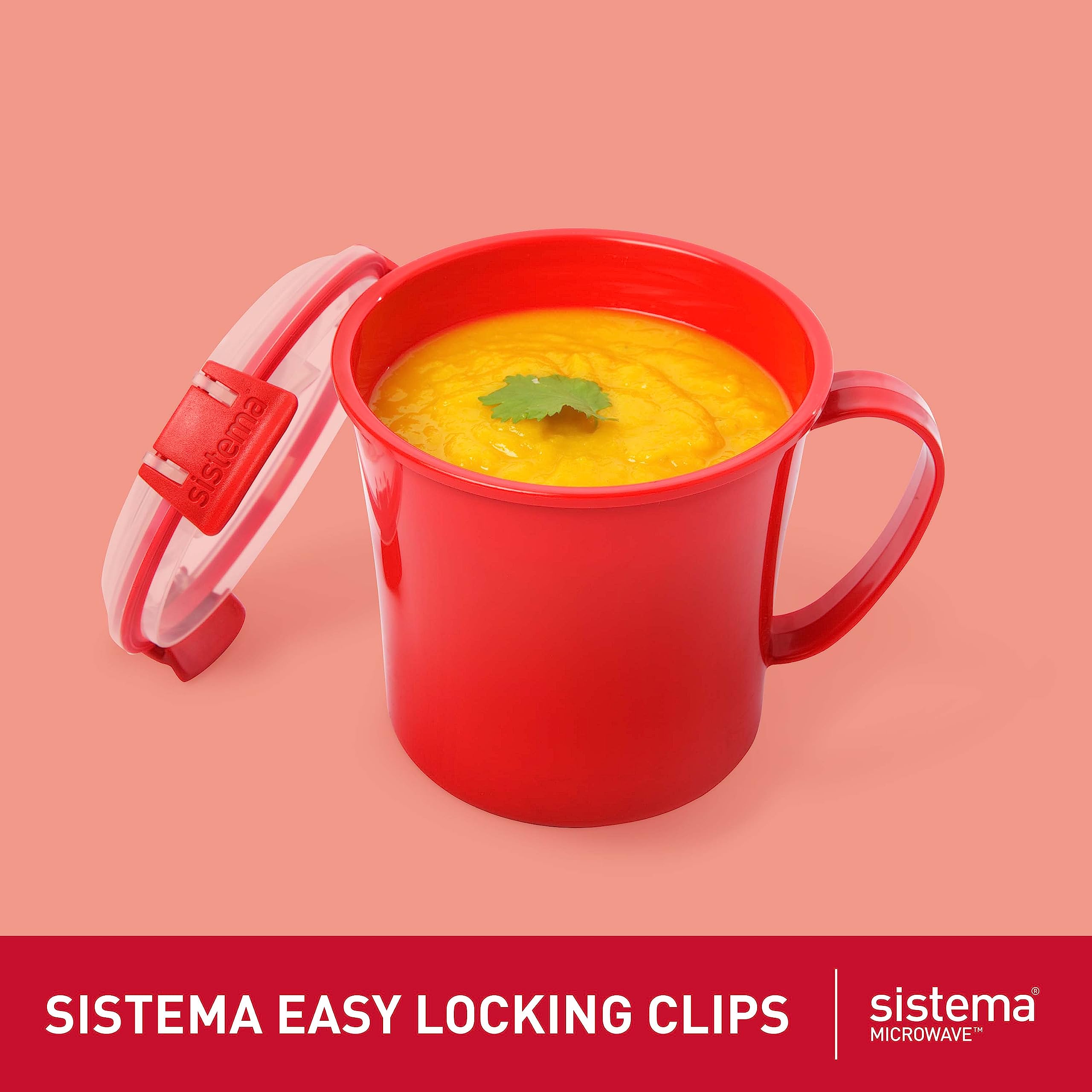 Sistema Microwave Soup Mug - 656 ml Capacity with Steam Release Vent | Red Plastic 2
