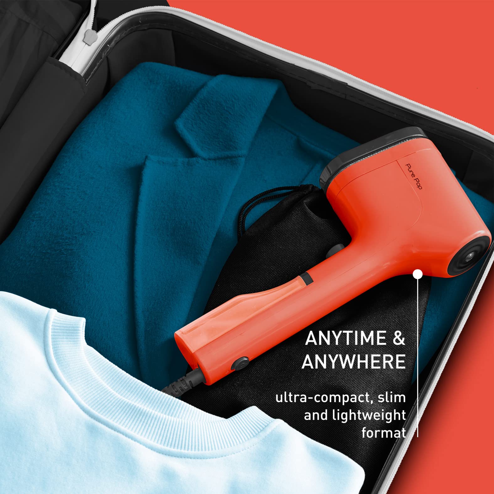 Tefal Pure Pop Slim Handheld Clothes Steamer - 15s Heat-Up | 20g/min Steam | 70ml Tank | Coral 6