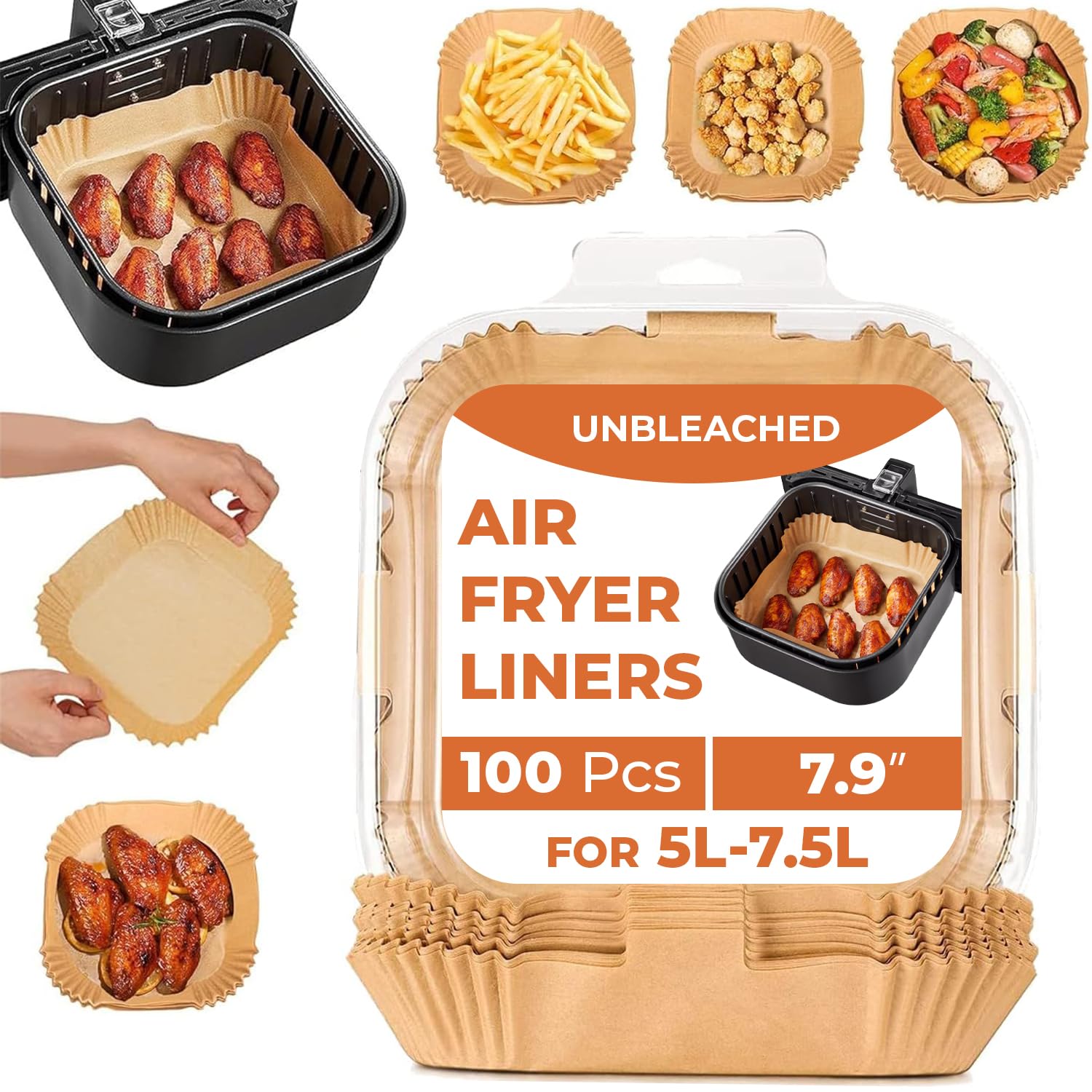 Roe Tenpo Air Fryer Liners - 100Pcs Disposable, Non-Stick Parchment Paper for Ninja, COSORI, Tefal | 7.9 Inch Square 1