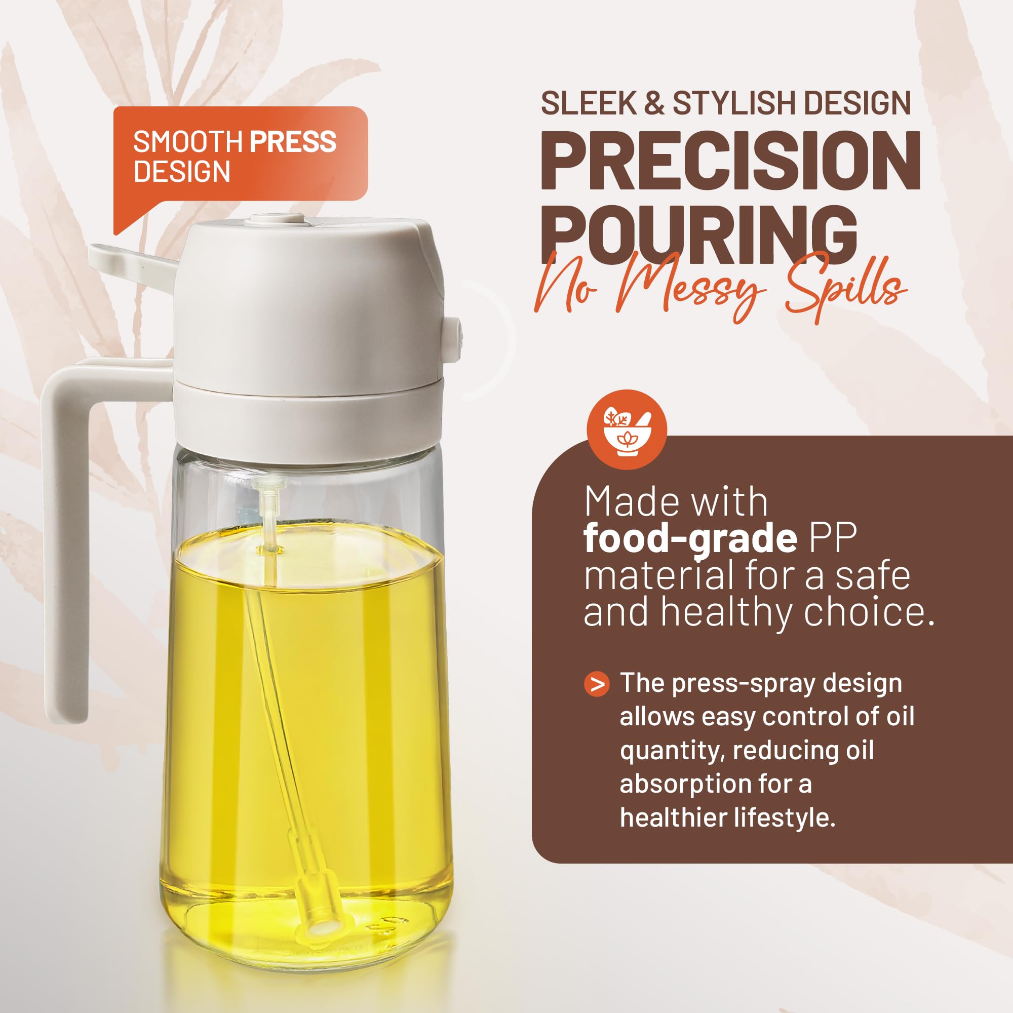 PORTENTUM 500ml Glass Oil Sprayer & Dispenser Bottle for Cooking, Grilling, Frying | 2 in 1 Function 7
