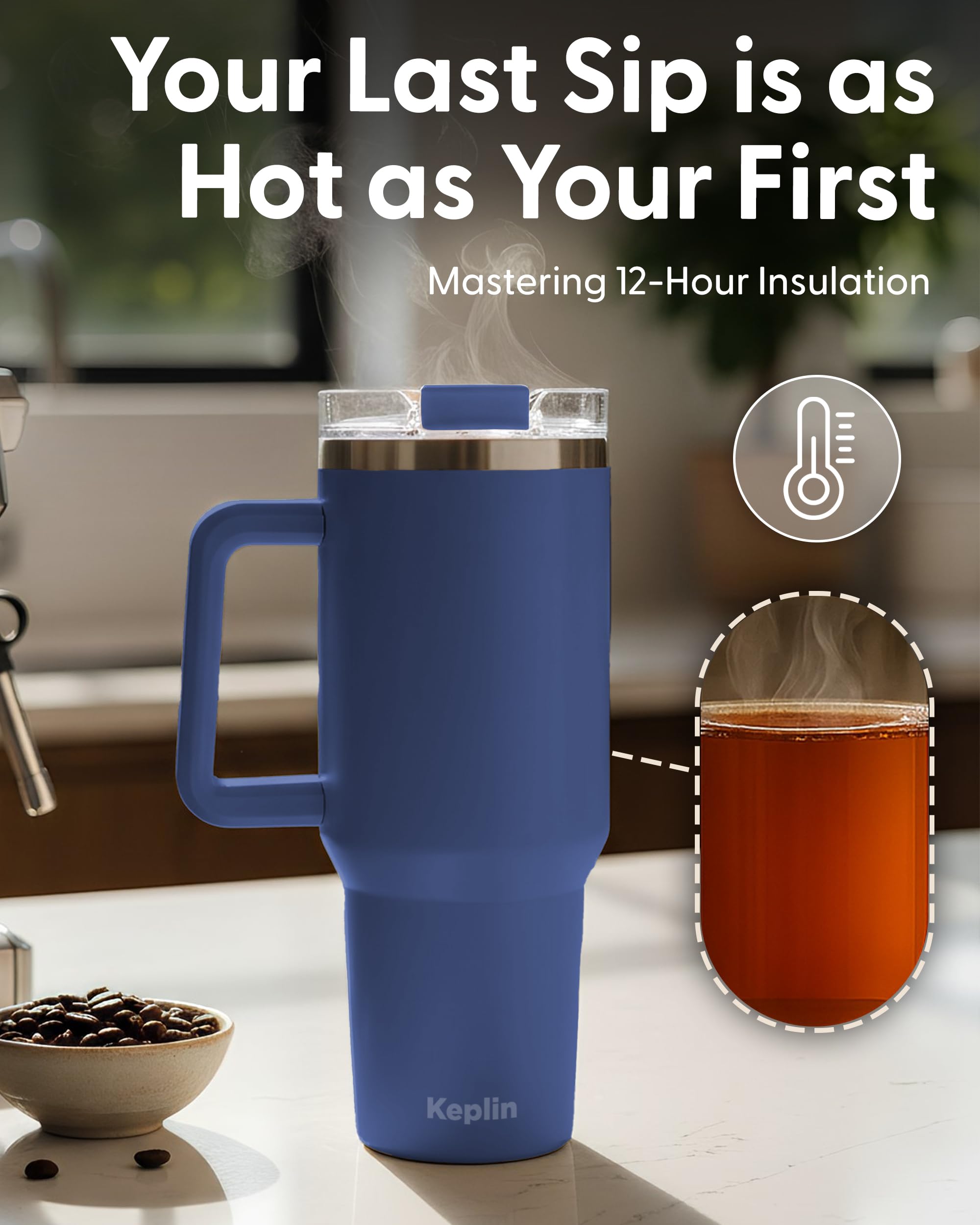 KEPLIN 40 oz / 1200 ml Insulated Travel Tumbler – Double Wall Stainless Steel | Navy 7