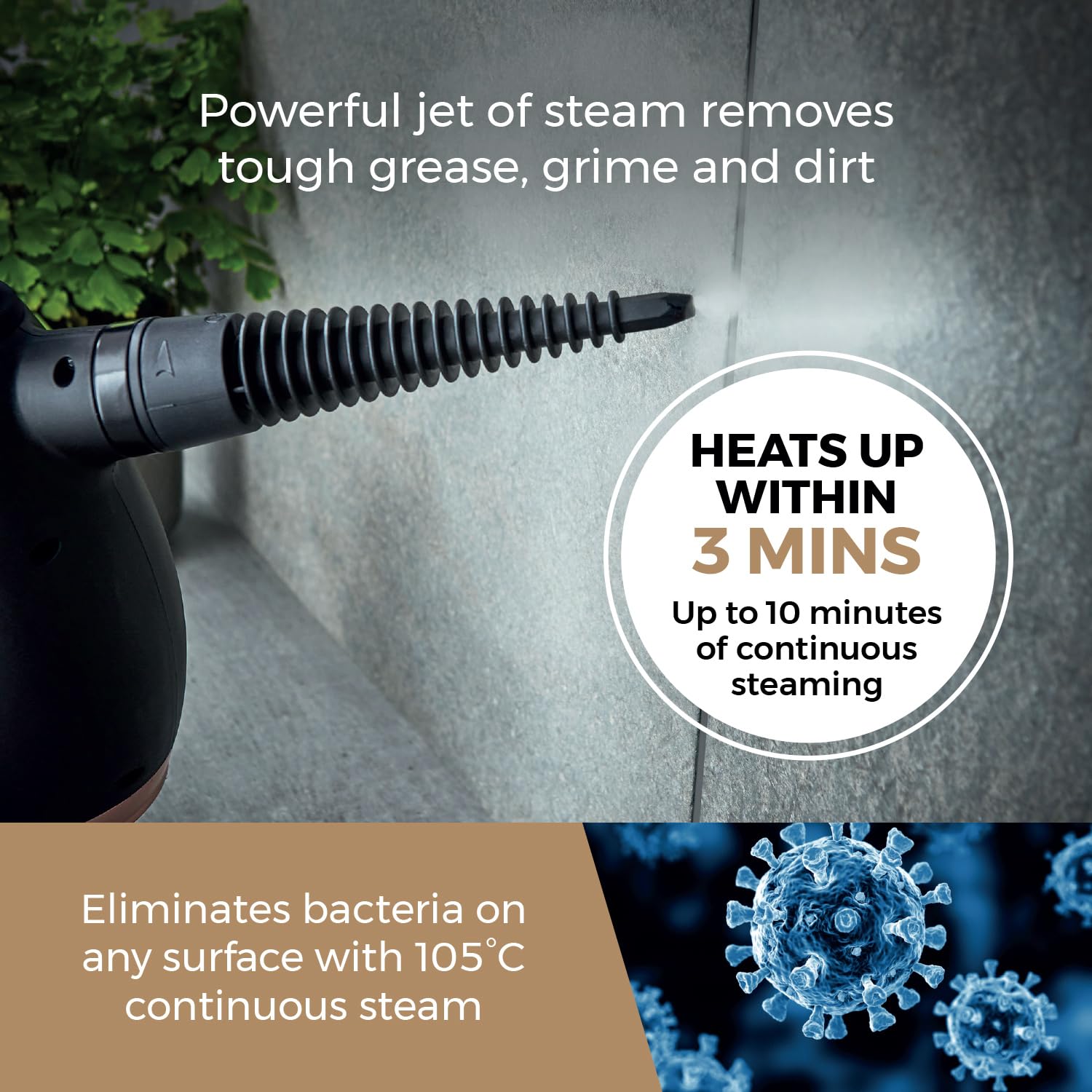 Tower Handheld Steam Cleaner - Kills 99.99% Bacteria | 1050W Power | 250ml Tank 3