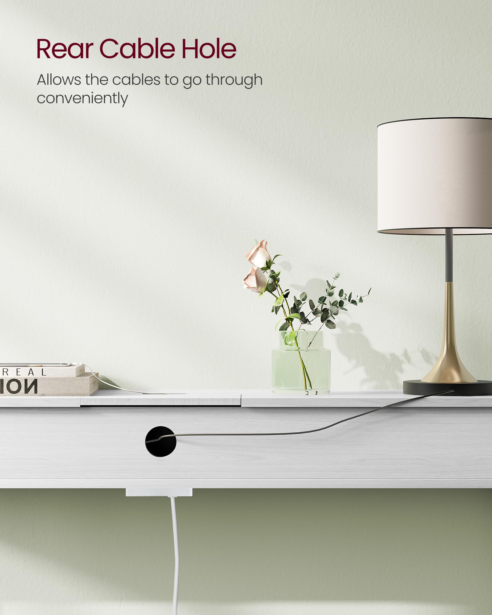 VASAGLE Console Table with Charging Station - Slim Design, Snow White, 120cm Wide 7