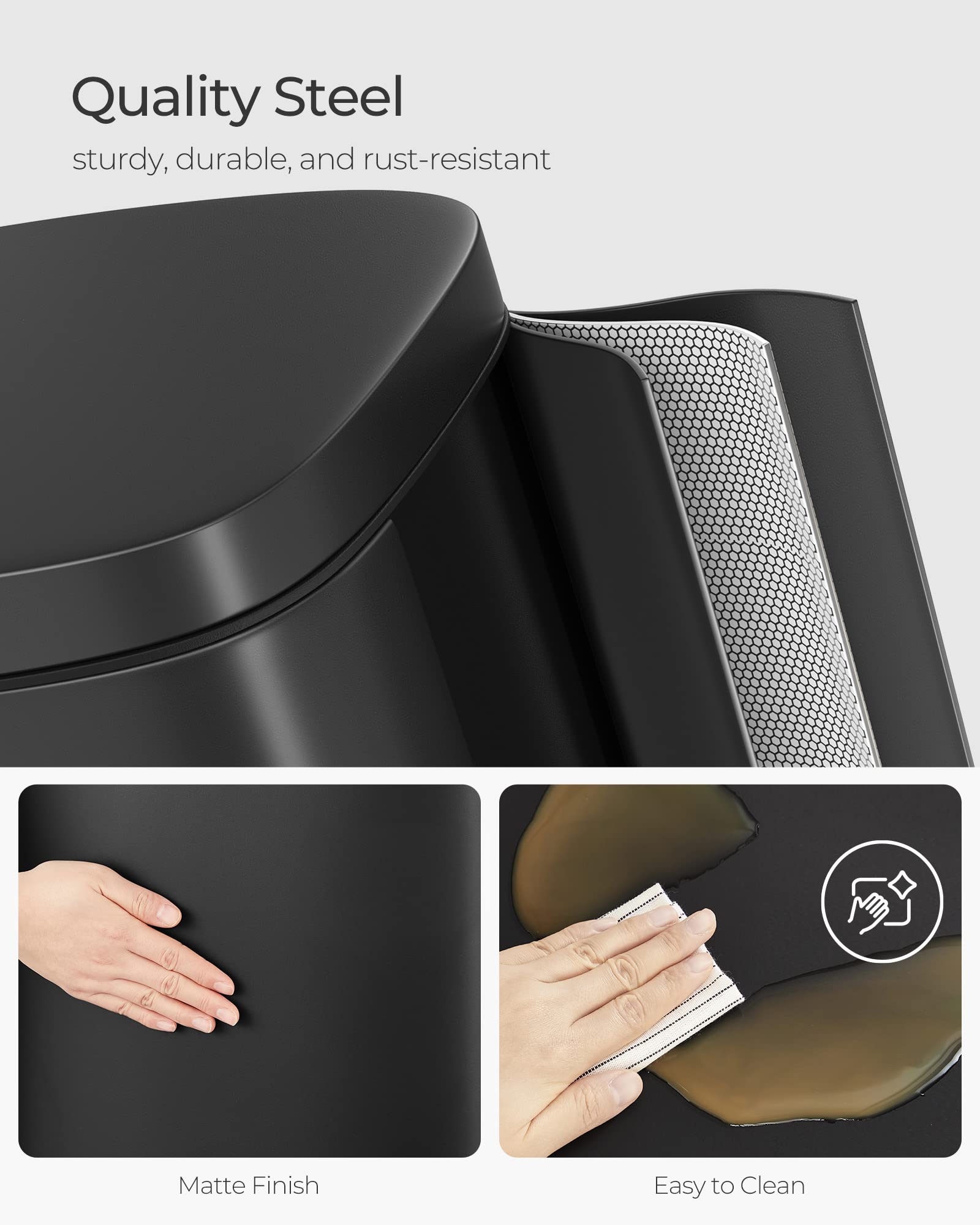 SONGMICS Kitchen Bin 8 Gallon (30 L) Pedal Rubbish Bin | Soft Close | Black Steel LTB03BK 4