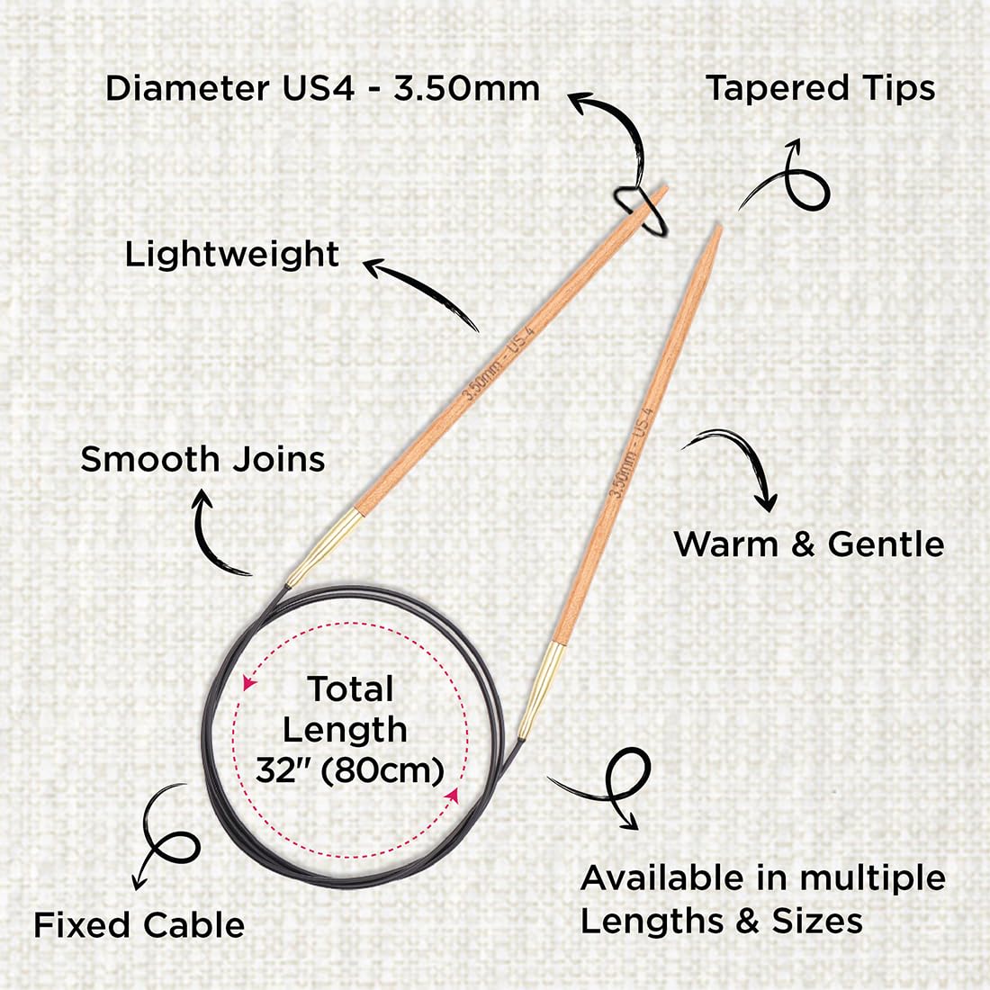 KnitPro Basix Beech Fixed Circular Needles - 3.50mm | 80cm Length | Beech Wood 3