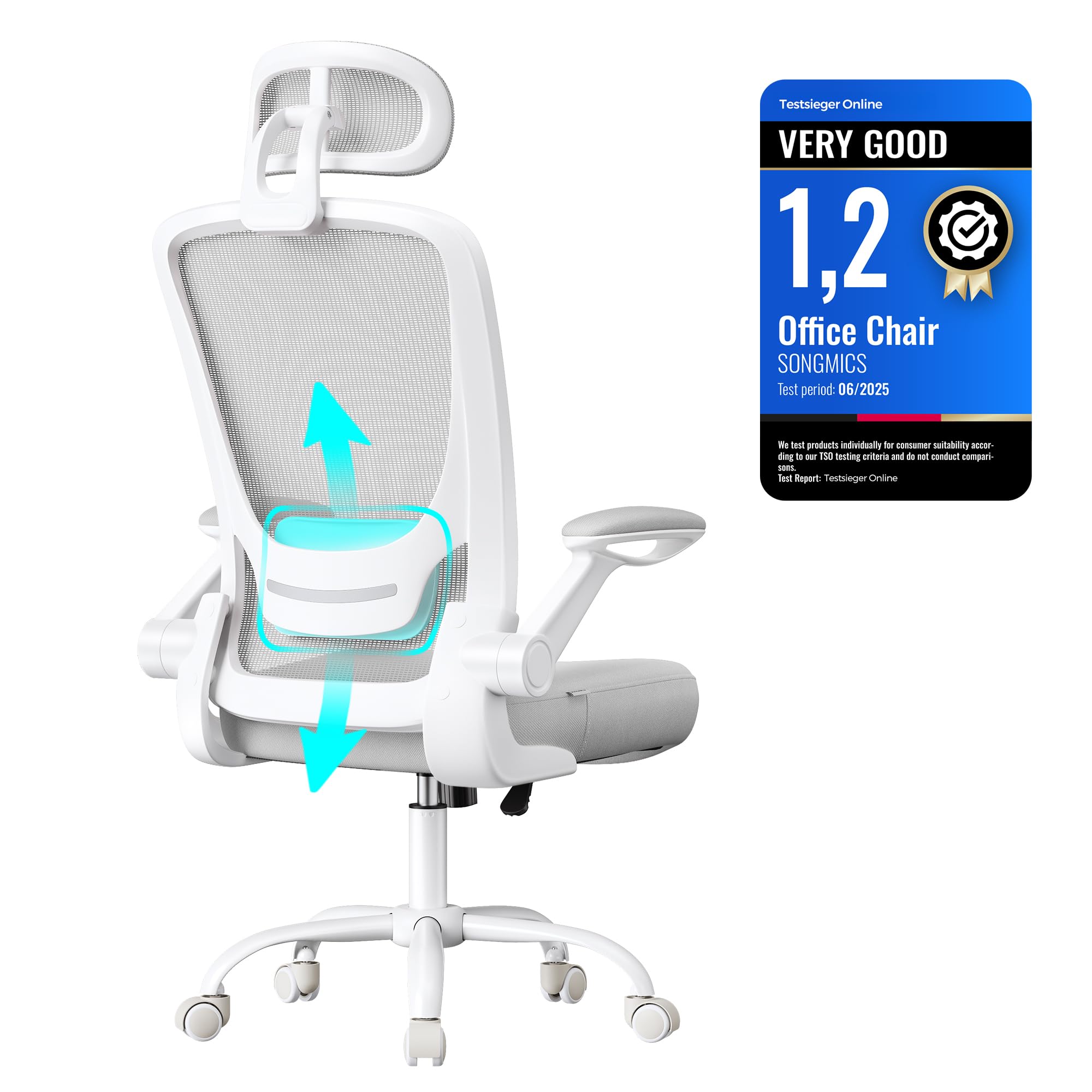 SONGMICS Ergonomic Mesh Desk Chair - Adjustable Lumbar & Head Support | Cappuccino Beige