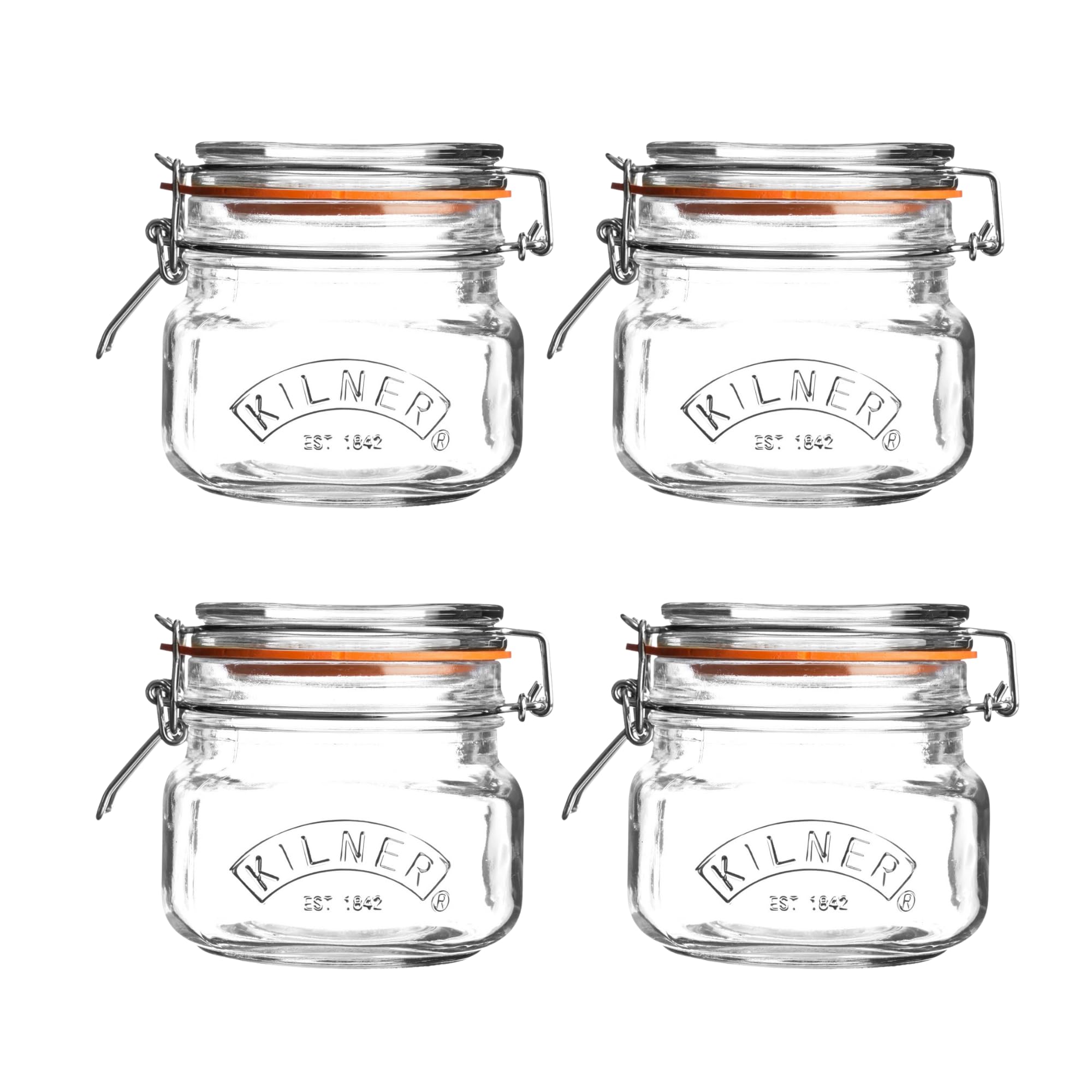Kilner Square Clip Top Jars - Airtight Seal for Preserving | Set of 4, 0.5 Litre (500ml) 1
