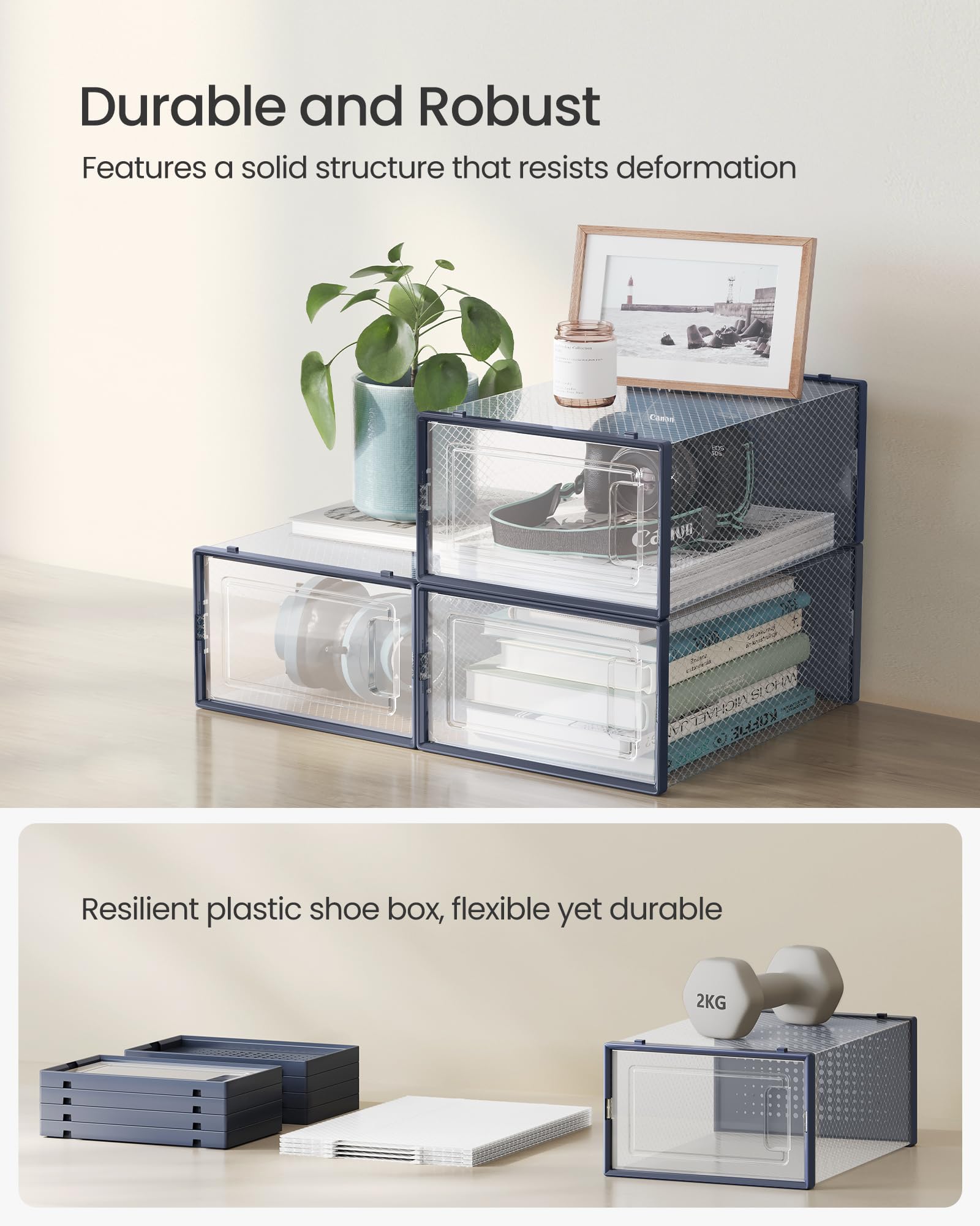 SONGMICS Shoe Boxes - Pack of 18 Stackable Storage Organisers | Fits UK Size 9.5 | Transparent 4