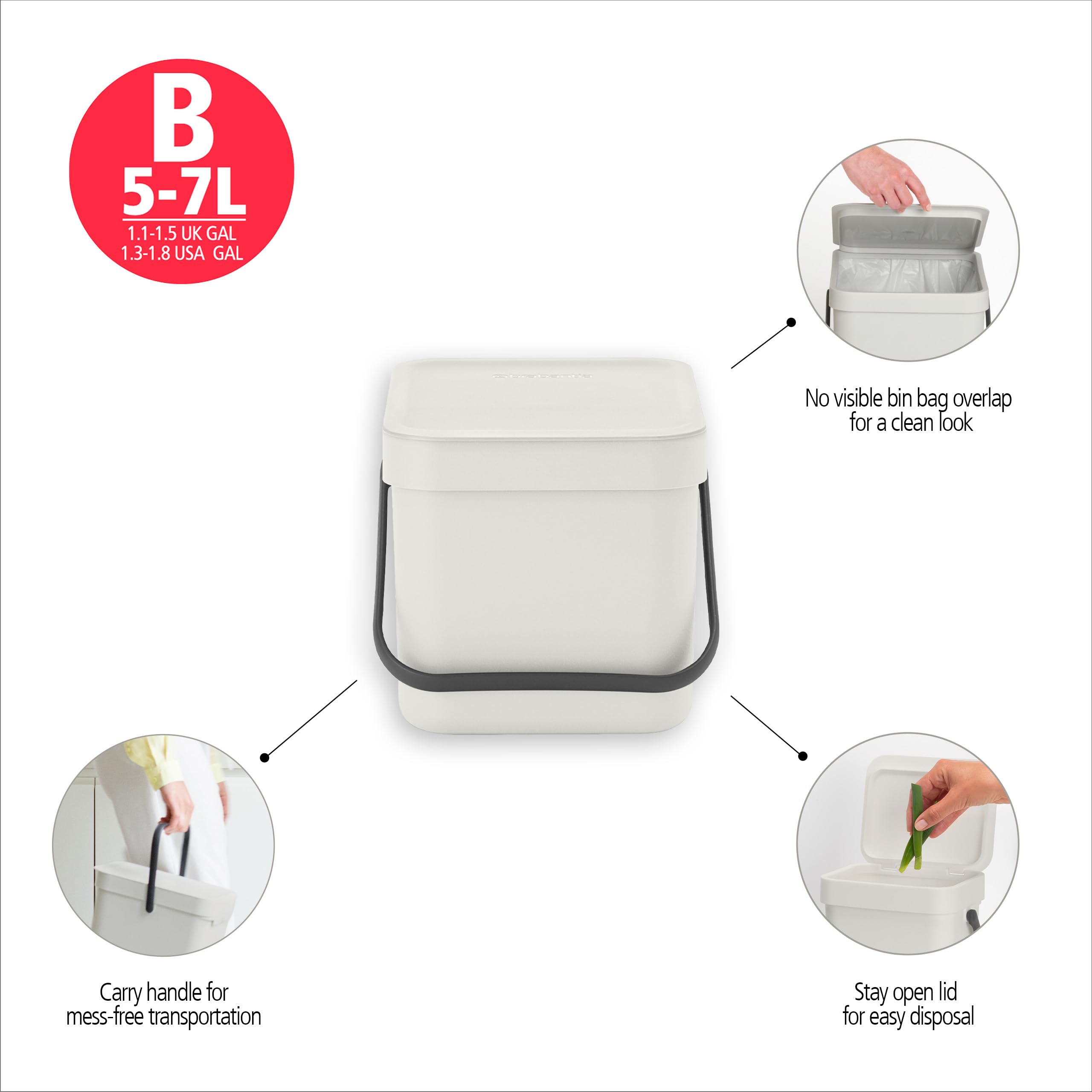 Brabantia Sort & Go Food Waste Bin - 6L Capacity | Jade Green | Space-Efficient Plastic 4