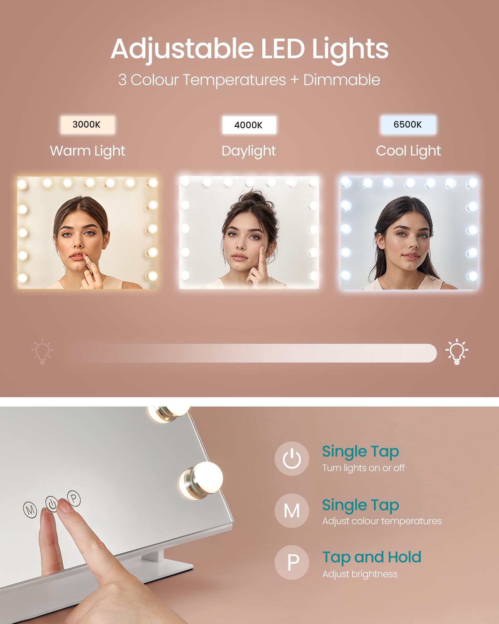 SONGMICS Vanity Makeup Mirror with Lights | 3 Color Temps | 10x Magnification | USB Charging 3