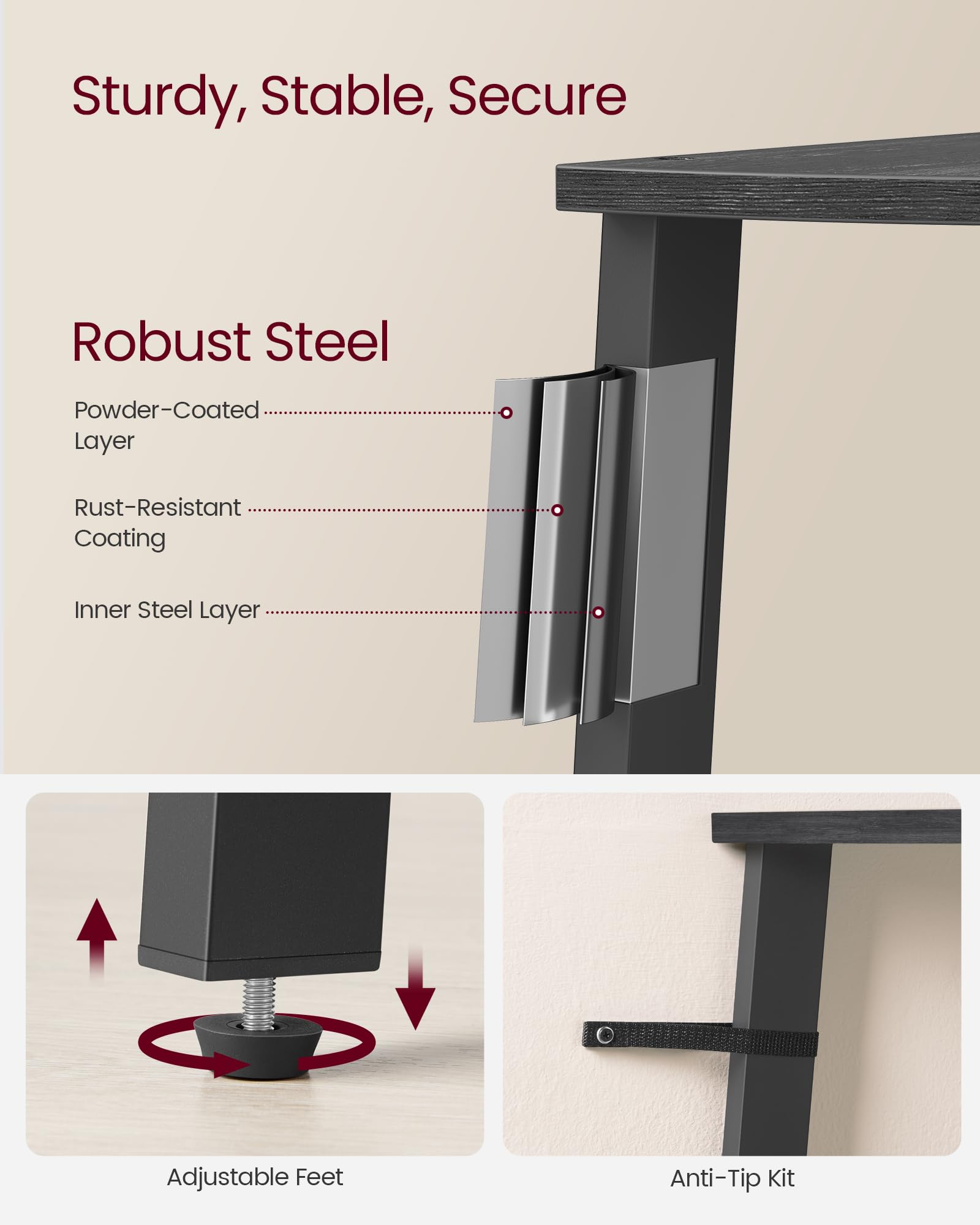 VASAGLE 5-Tier Corner Shelf Unit - Industrial Accent Furniture for Living Room, Bookshelf or Plant Stand | Charcoal Gray & Matte Black 4