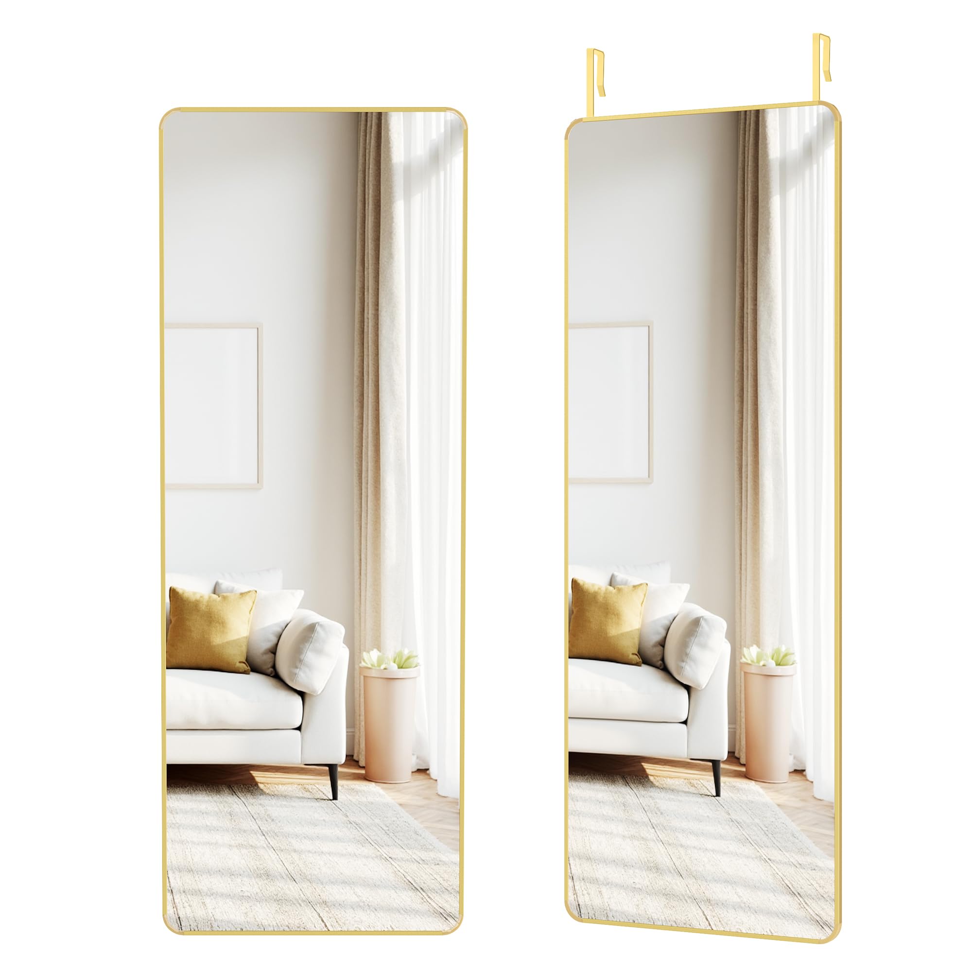 SONGMICS Full Length Wall-Mounted Mirror - 120 x 40 cm Rectangular | Pale Gold | Tempered Glass 2