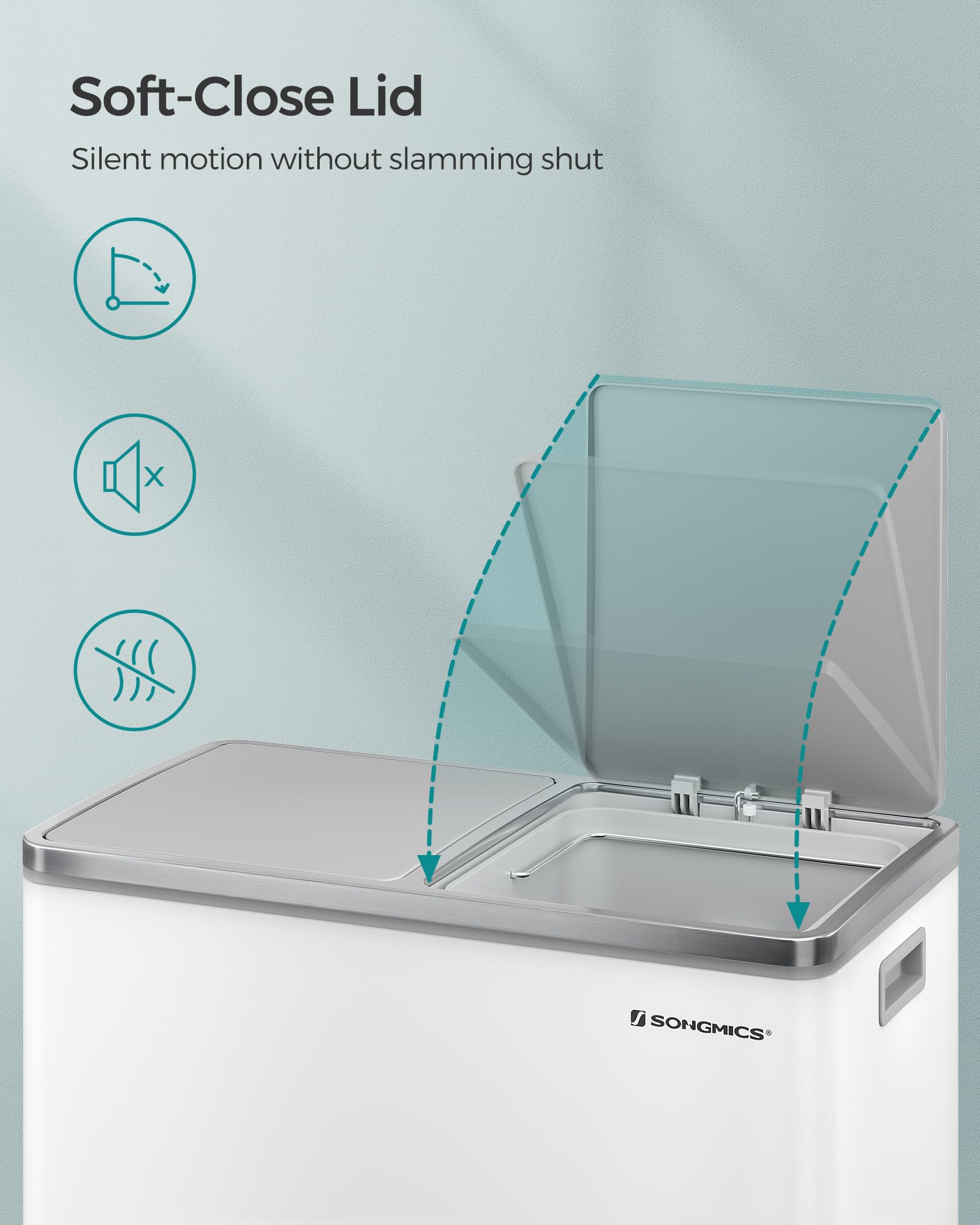 SONGMICS Dual Rubbish Bin - 2 Compartment Recycling Bin with Pedals | 2 x 30 L | White and Grey 6