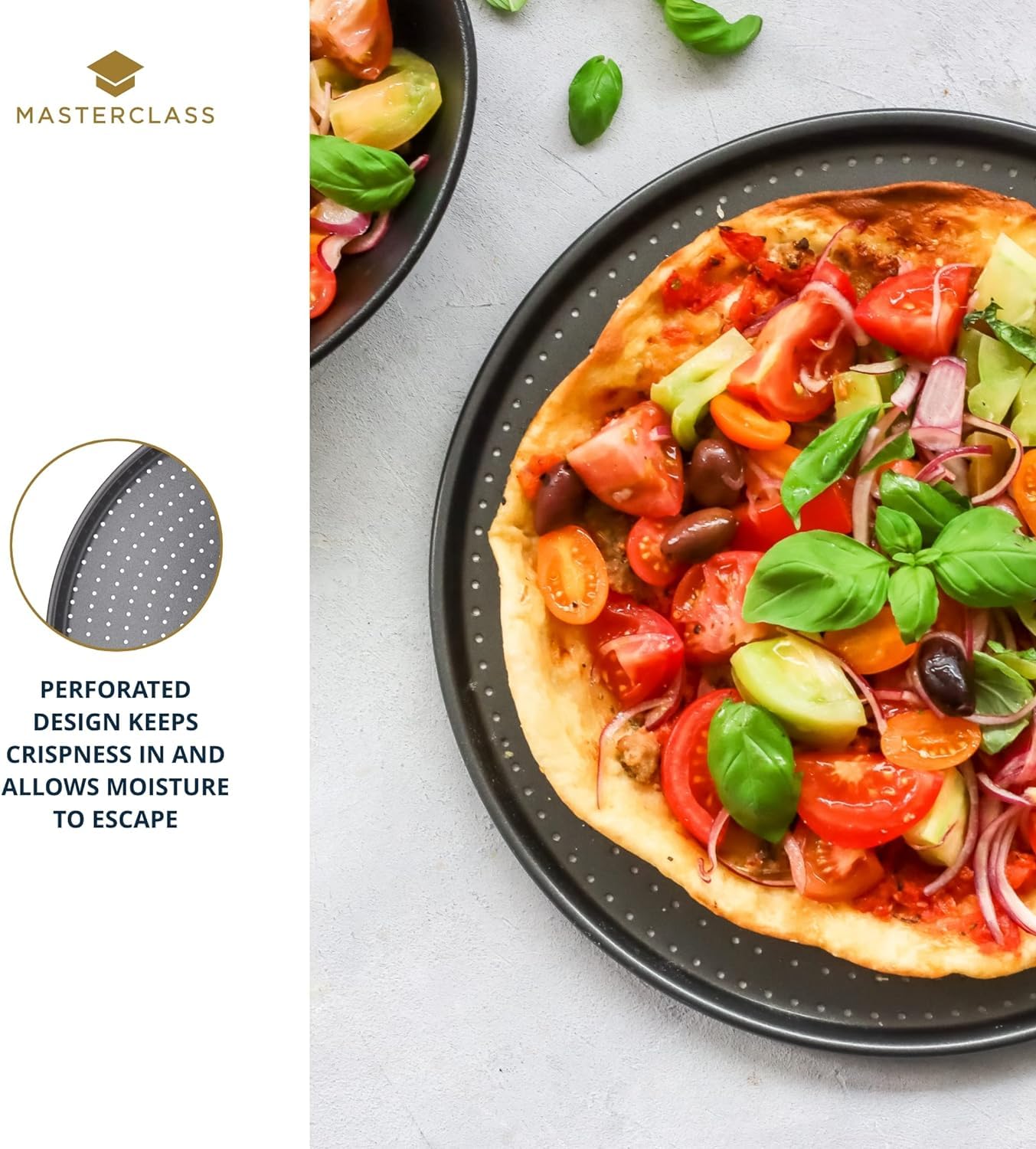 MasterClass KCMCCB14 Crusty Bake Perforated Pizza Tray - 32 cm, 1 mm Carbon Steel, Non-Stick 4