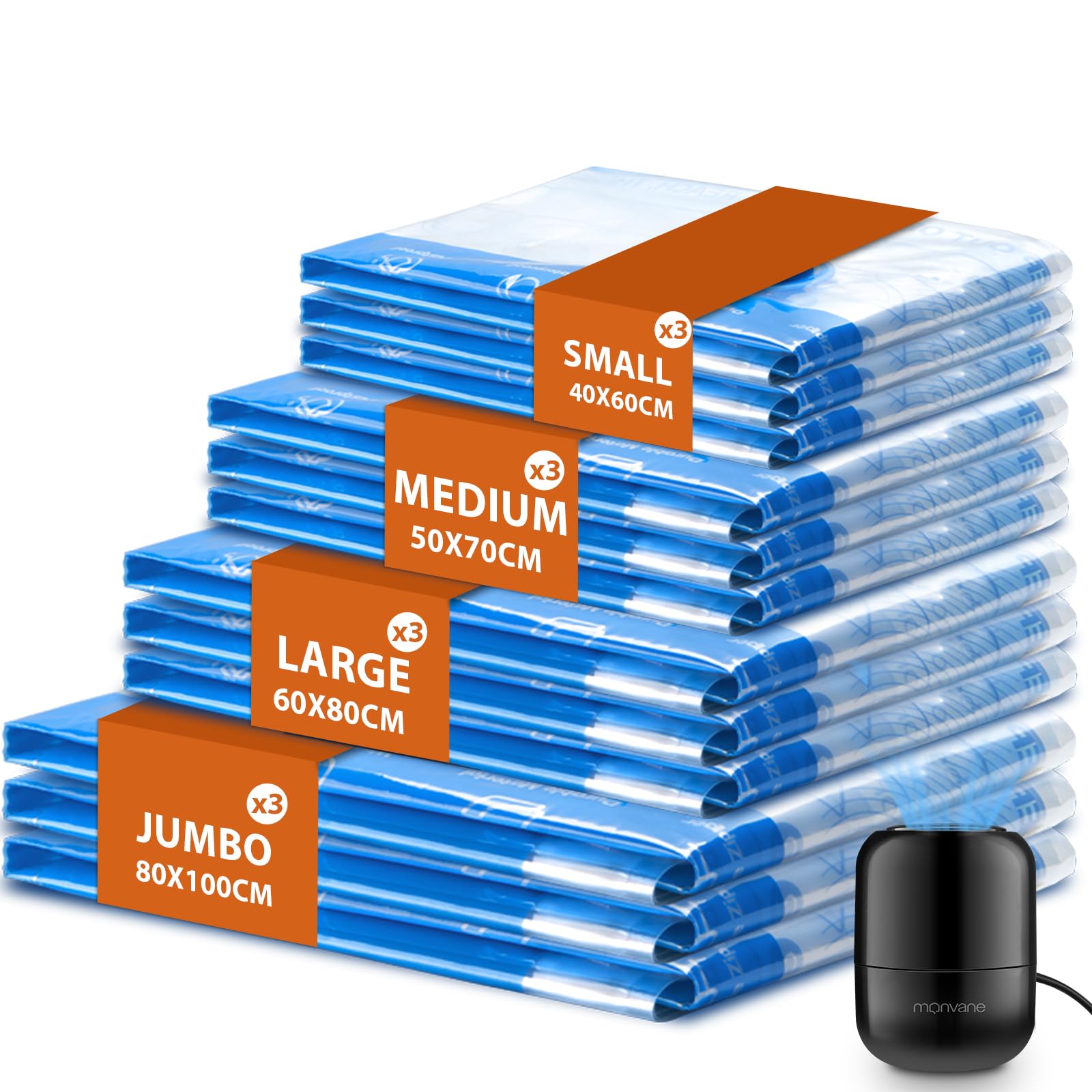 MONVANE Vacuum Storage Bags - 12 Pack Space Saver Bags with Wired Electric Air Pump for Travel 1